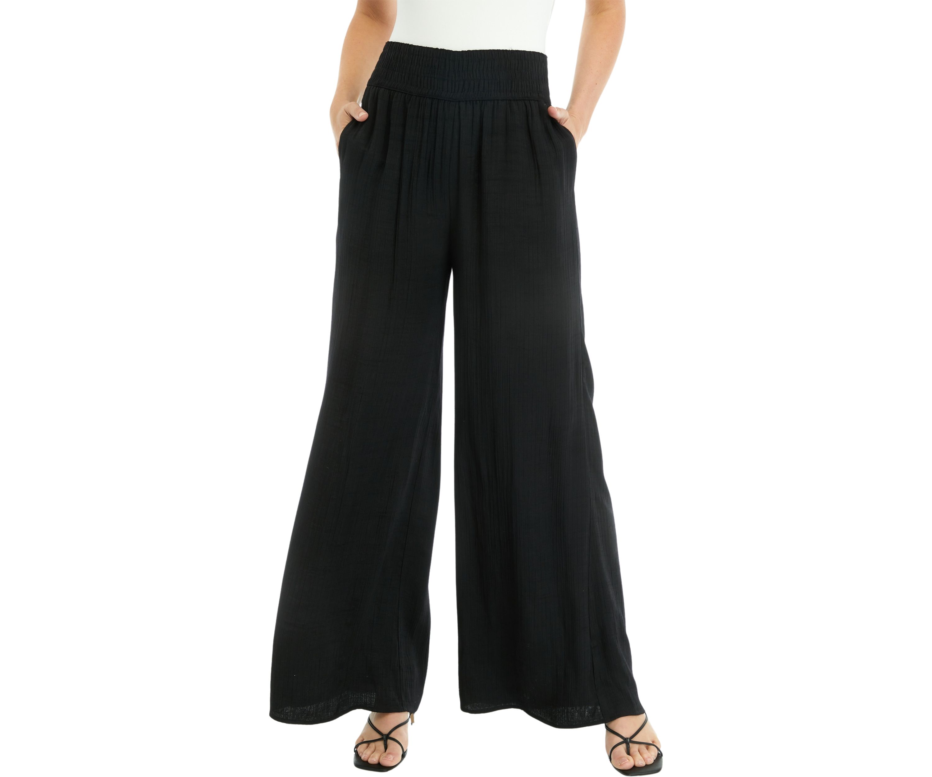 Womens Linen Like Smocked Waist Swing Pants