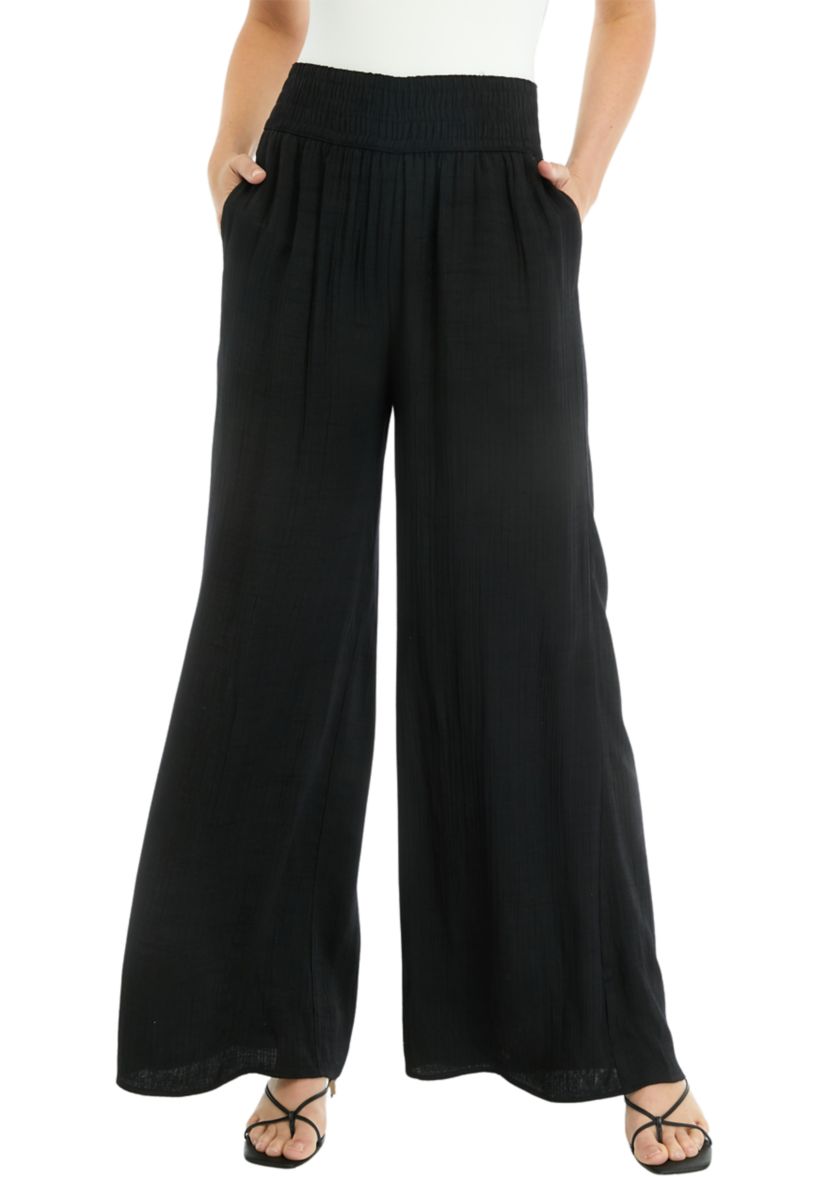 Womens Linen Like Smocked Waist Swing Pants