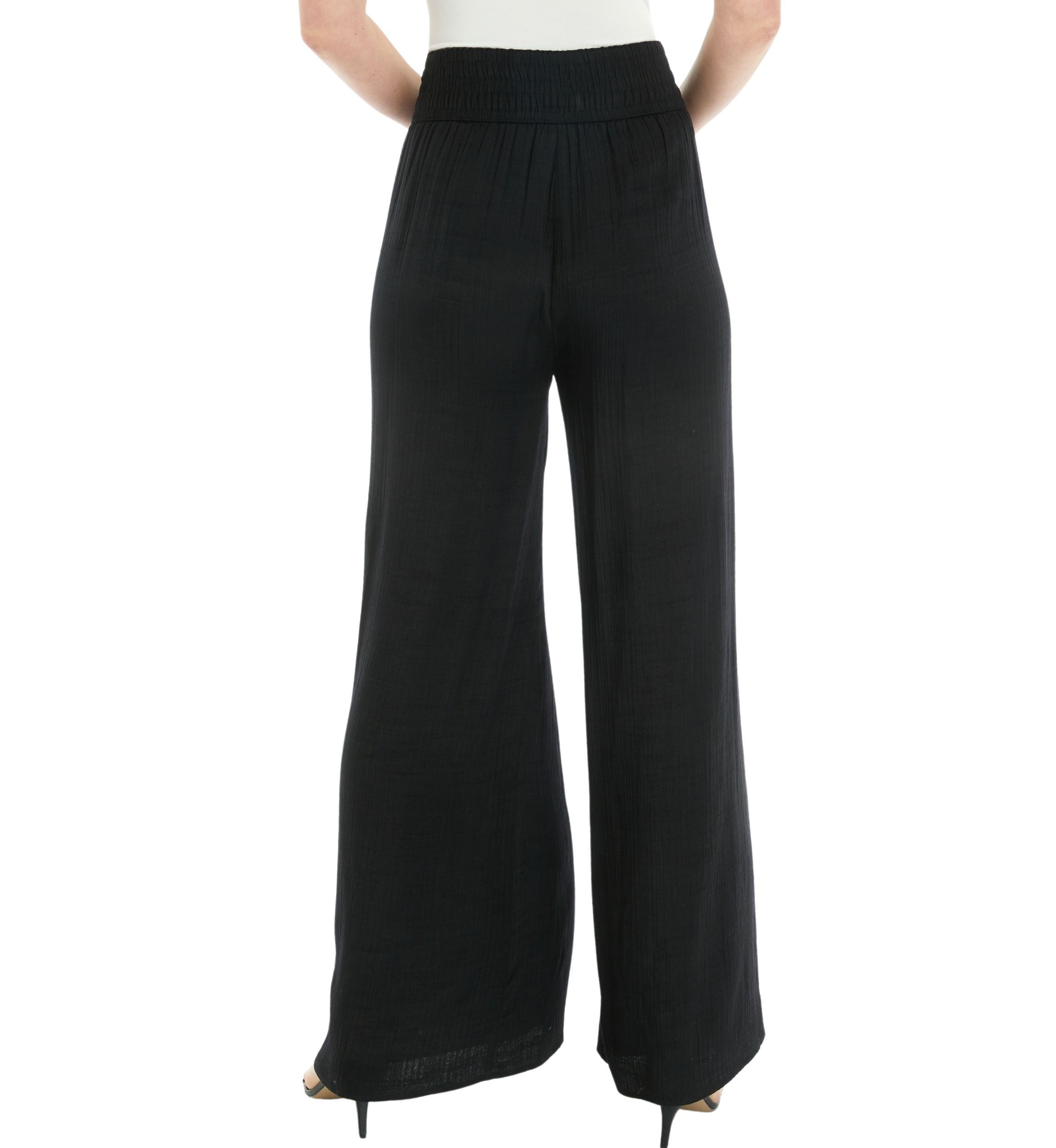 Womens Linen Like Smocked Waist Swing Pants