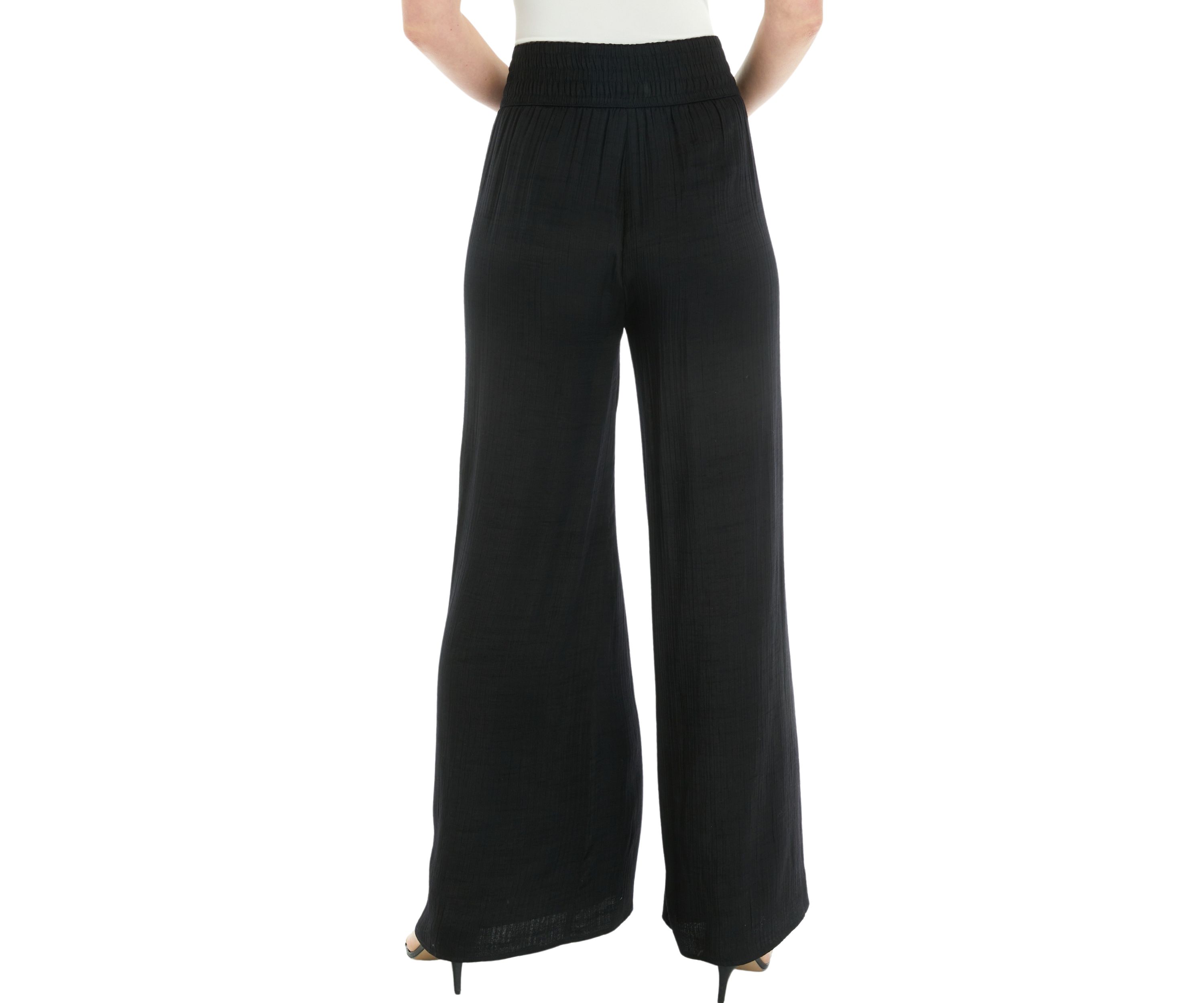 Womens Linen Like Smocked Waist Swing Pants
