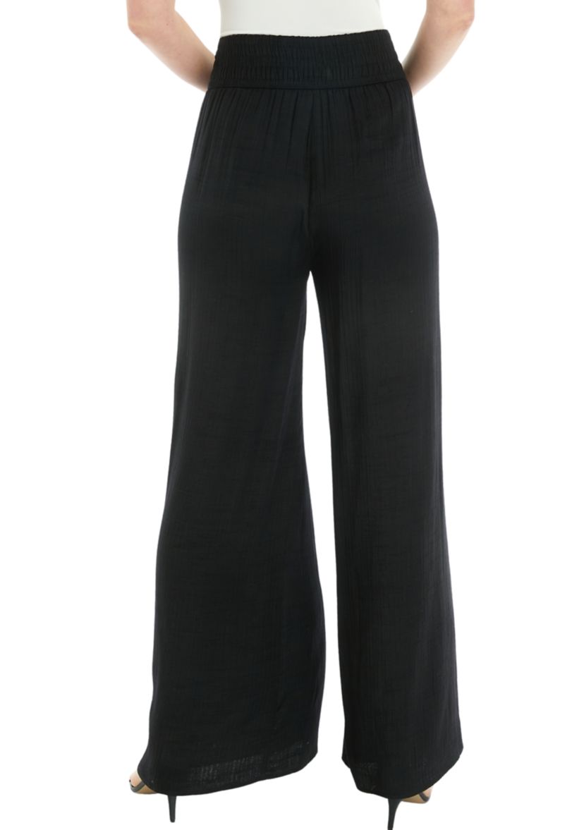 Womens Linen Like Smocked Waist Swing Pants