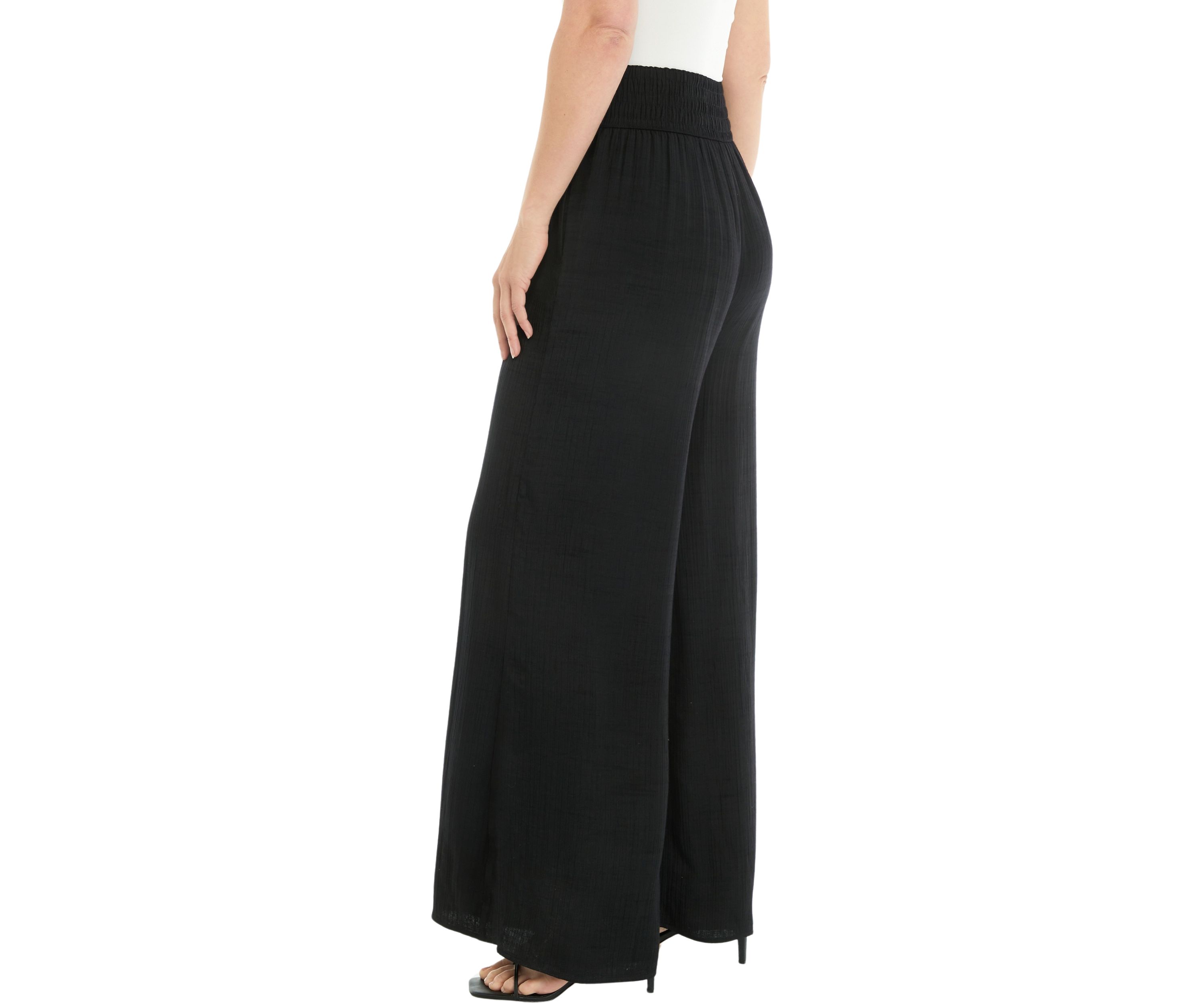 Womens Linen Like Smocked Waist Swing Pants