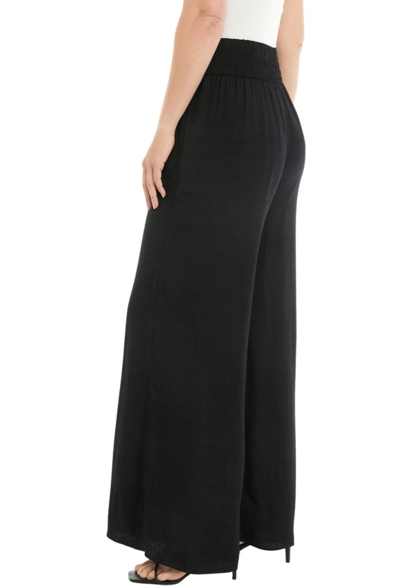 Womens Linen Like Smocked Waist Swing Pants