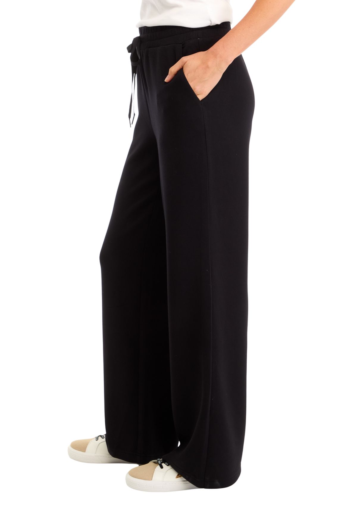 Petite Tie Waist Wide Leg Pants 