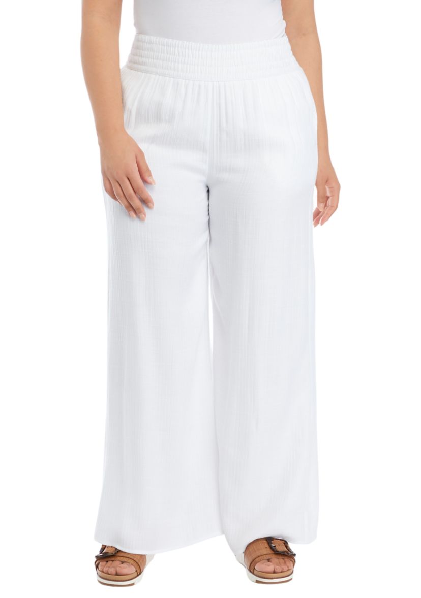 Plus Size Linen Like Smocked Swing Pants