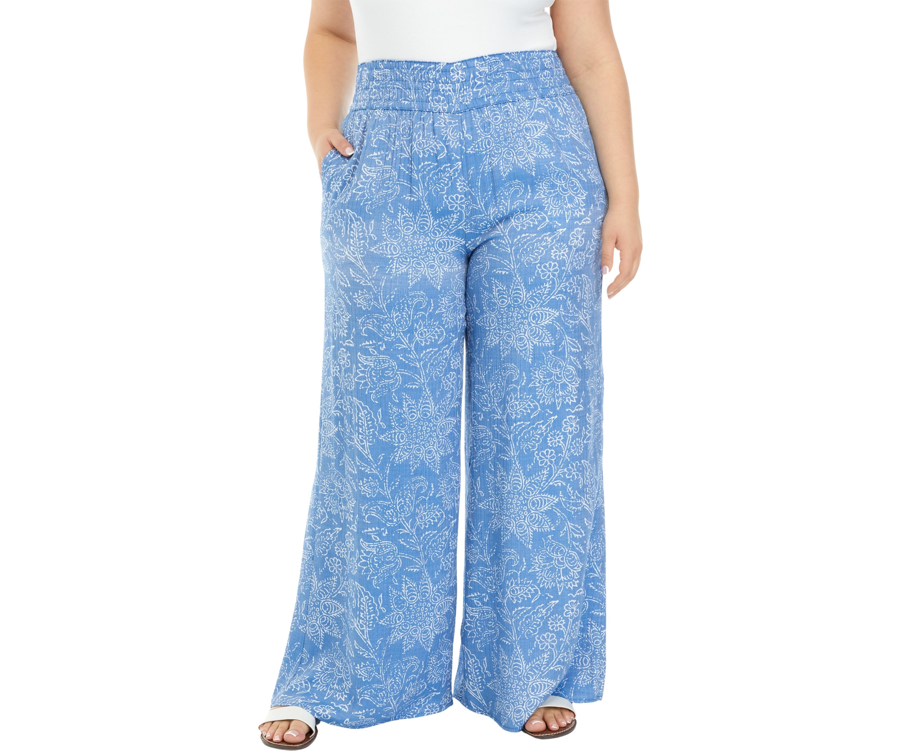 Plus Size Printed Linen Like Pants