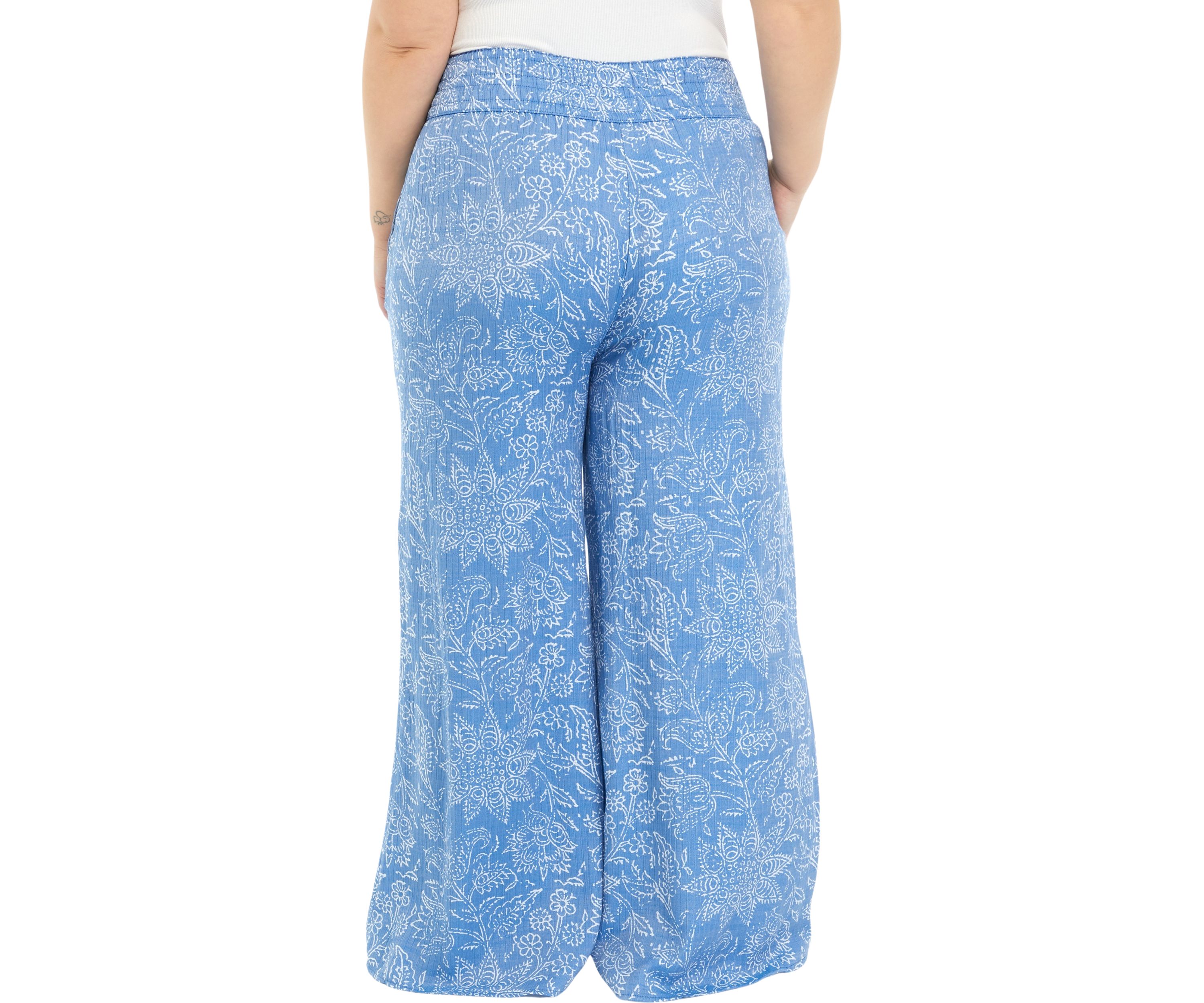 Plus Size Printed Linen Like Pants