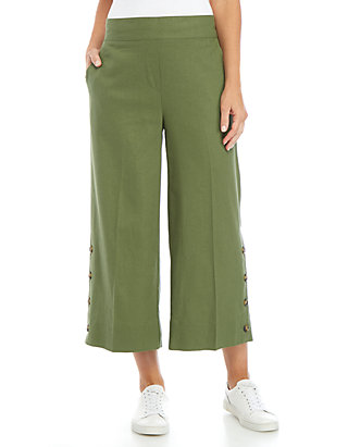Abeaicoc Womens Casual Linen Sport Solid Color Elastic Waist Cropped Pants