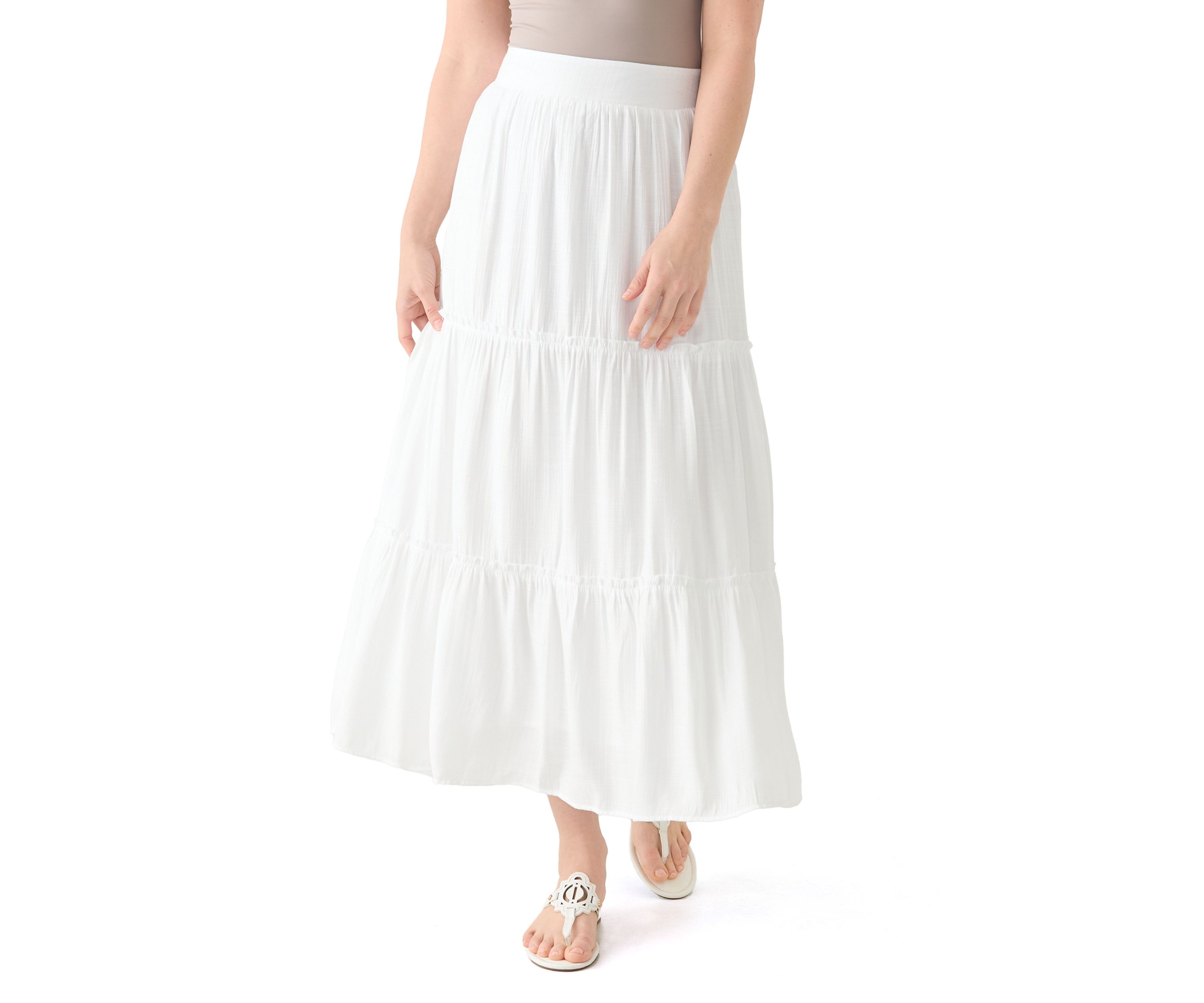 Womens Ruffle Hem Midi Skirt