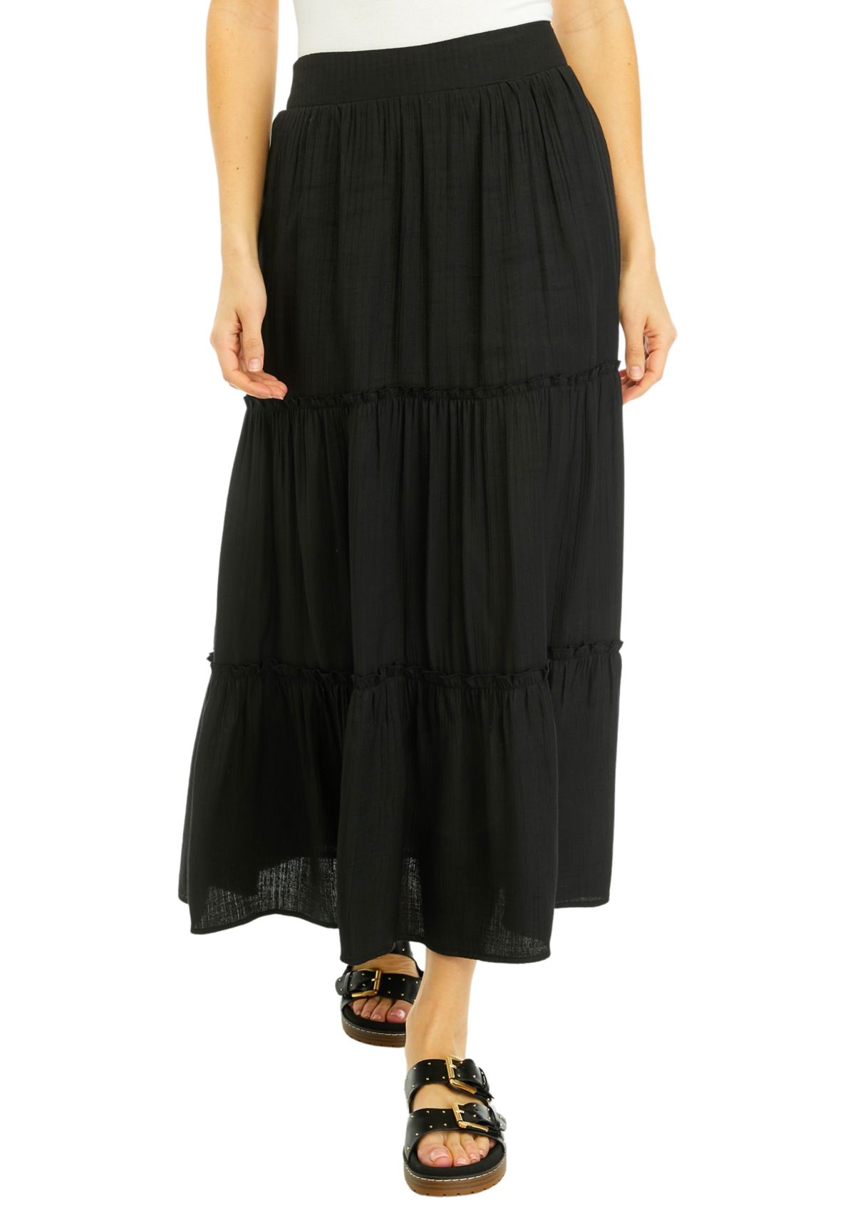 Womens Ruffle Hem Midi Skirt
