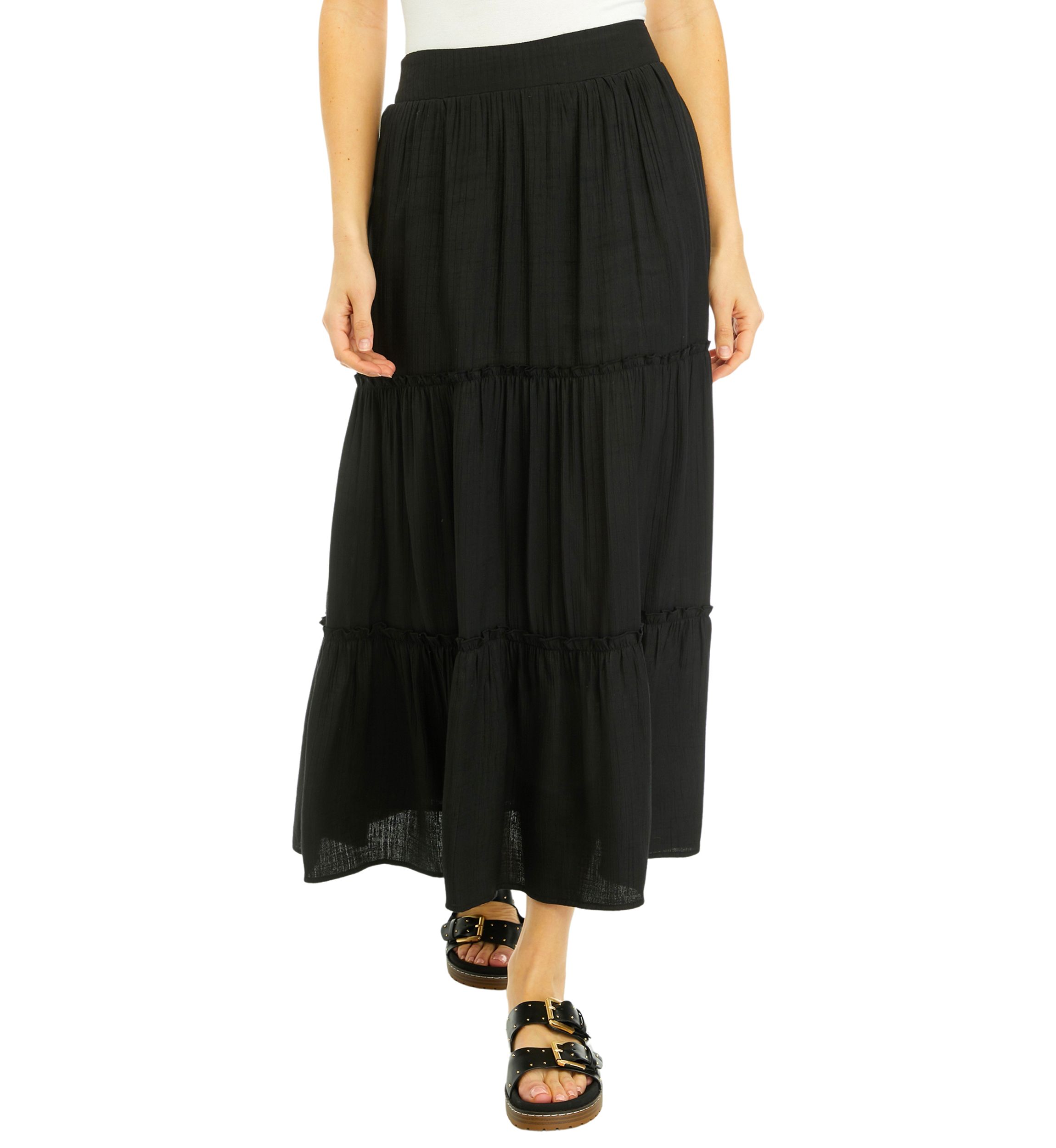 Womens Ruffle Hem Midi Skirt