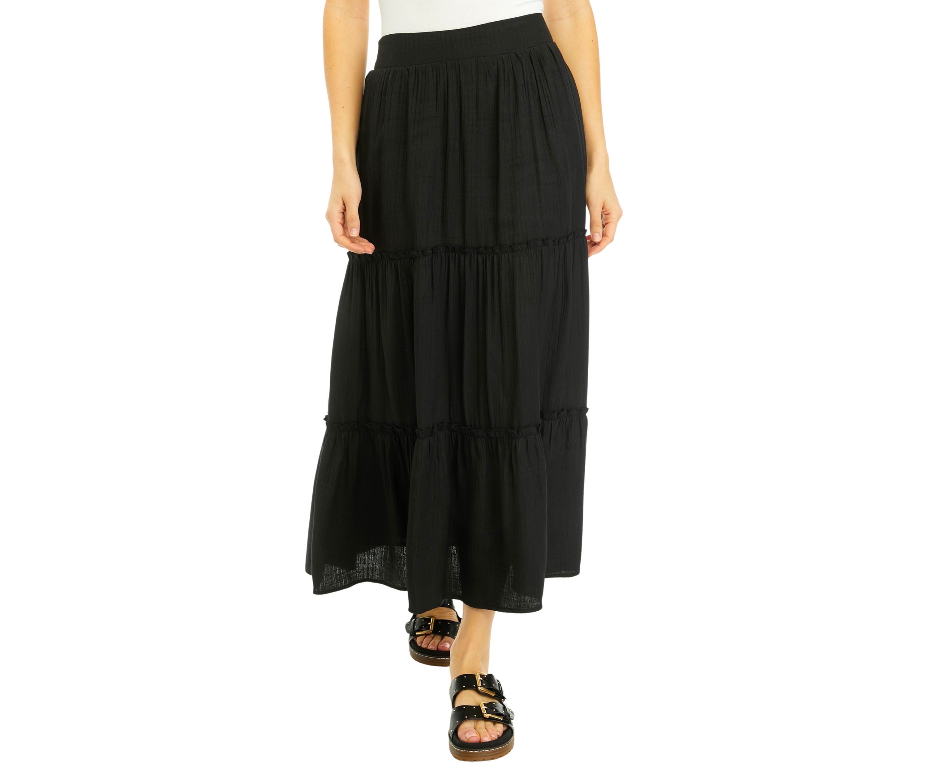 Womens Ruffle Hem Midi Skirt