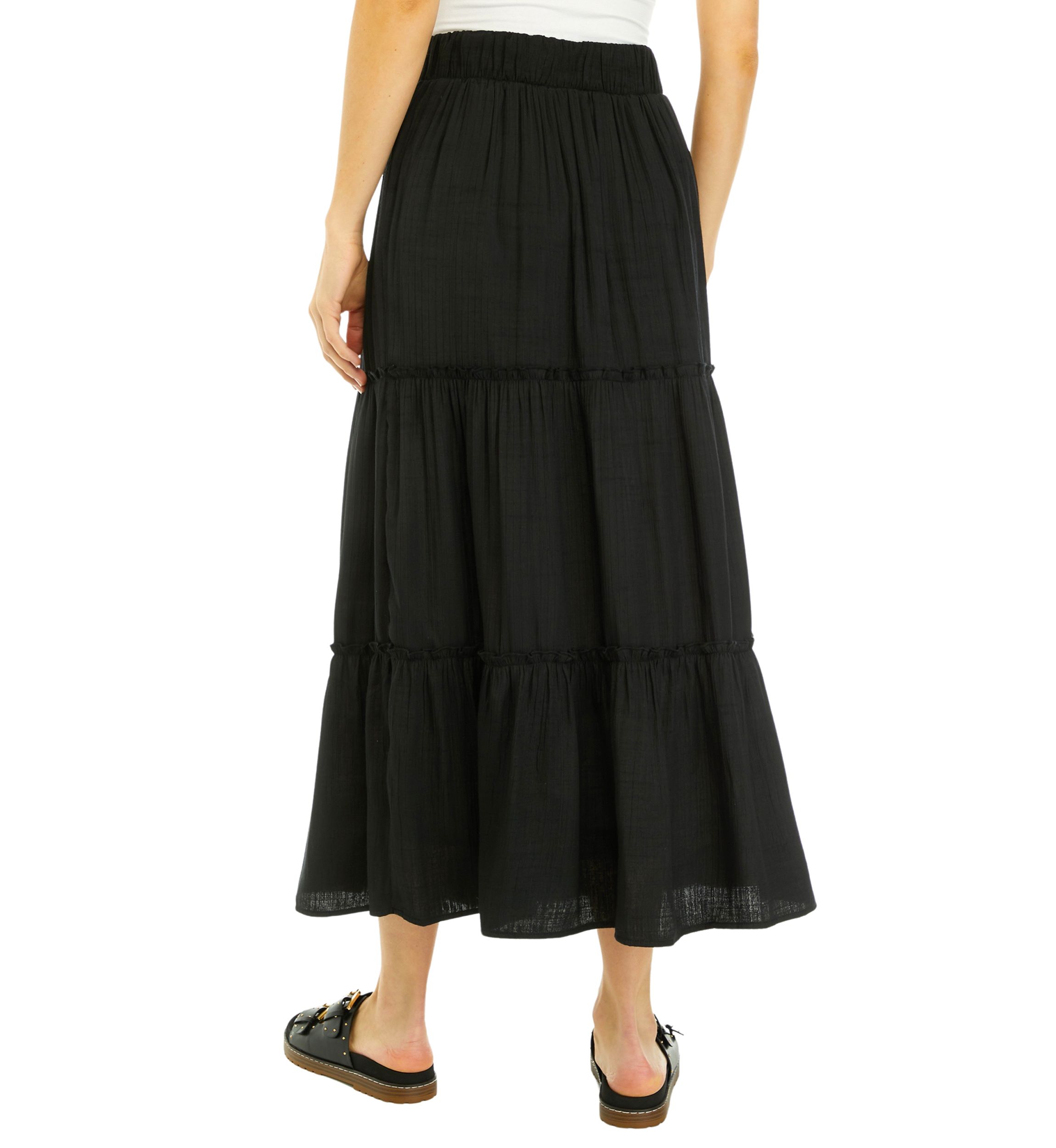 Womens Ruffle Hem Midi Skirt