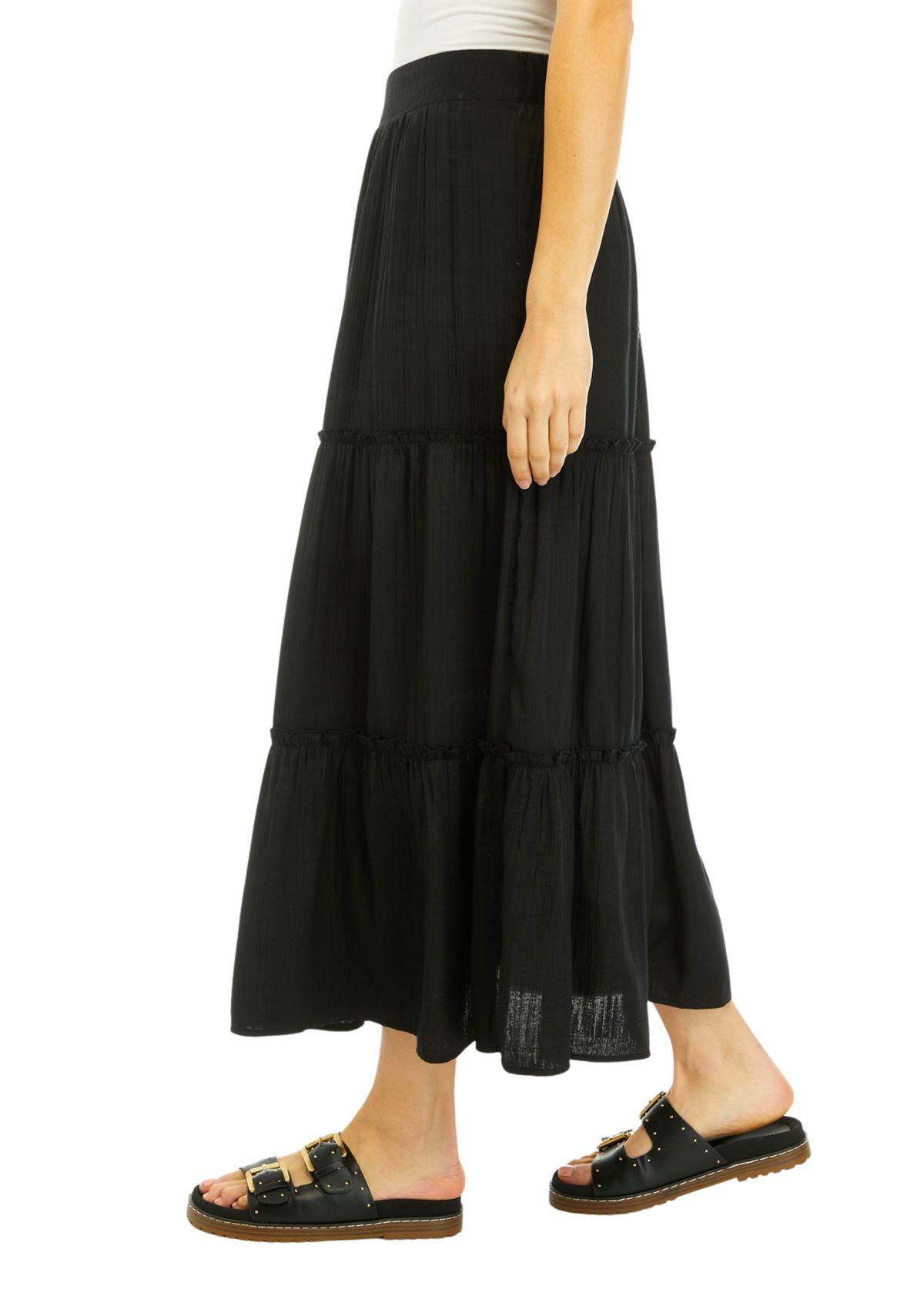 Womens Ruffle Hem Midi Skirt