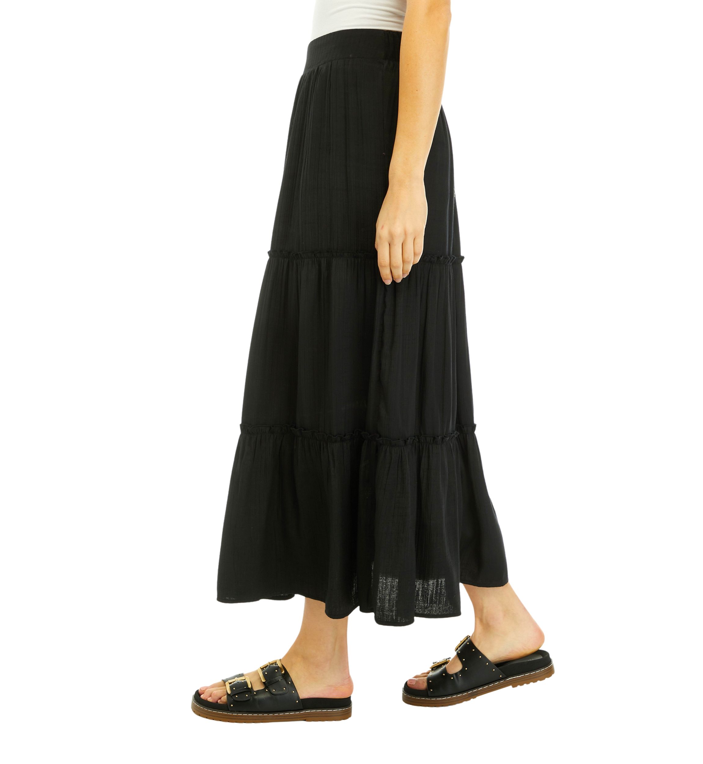 Womens Ruffle Hem Midi Skirt