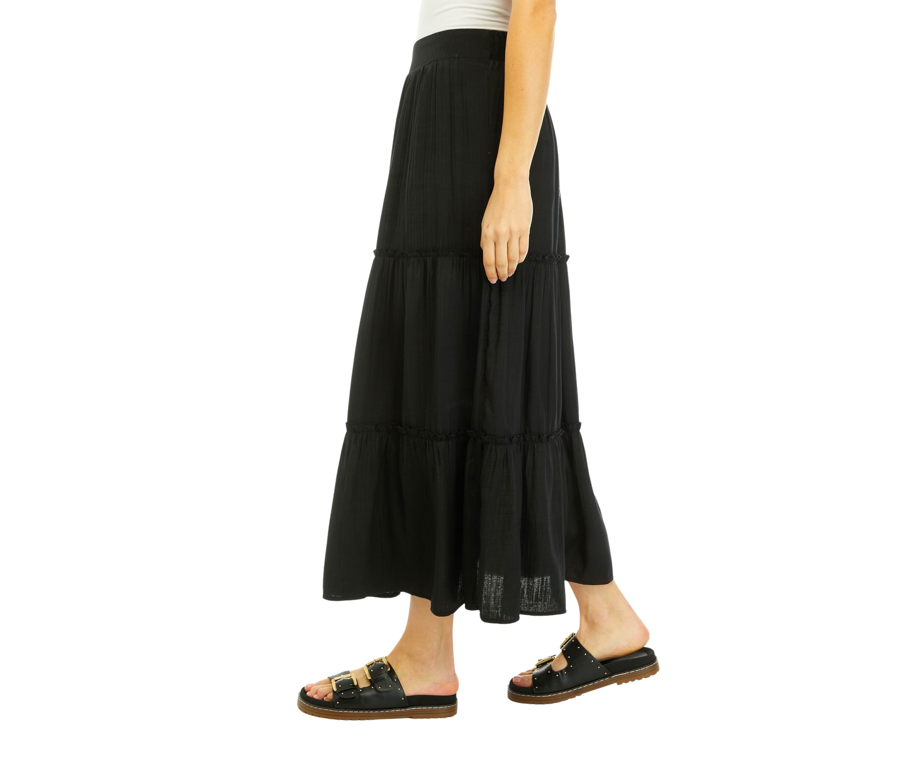 Womens Ruffle Hem Midi Skirt