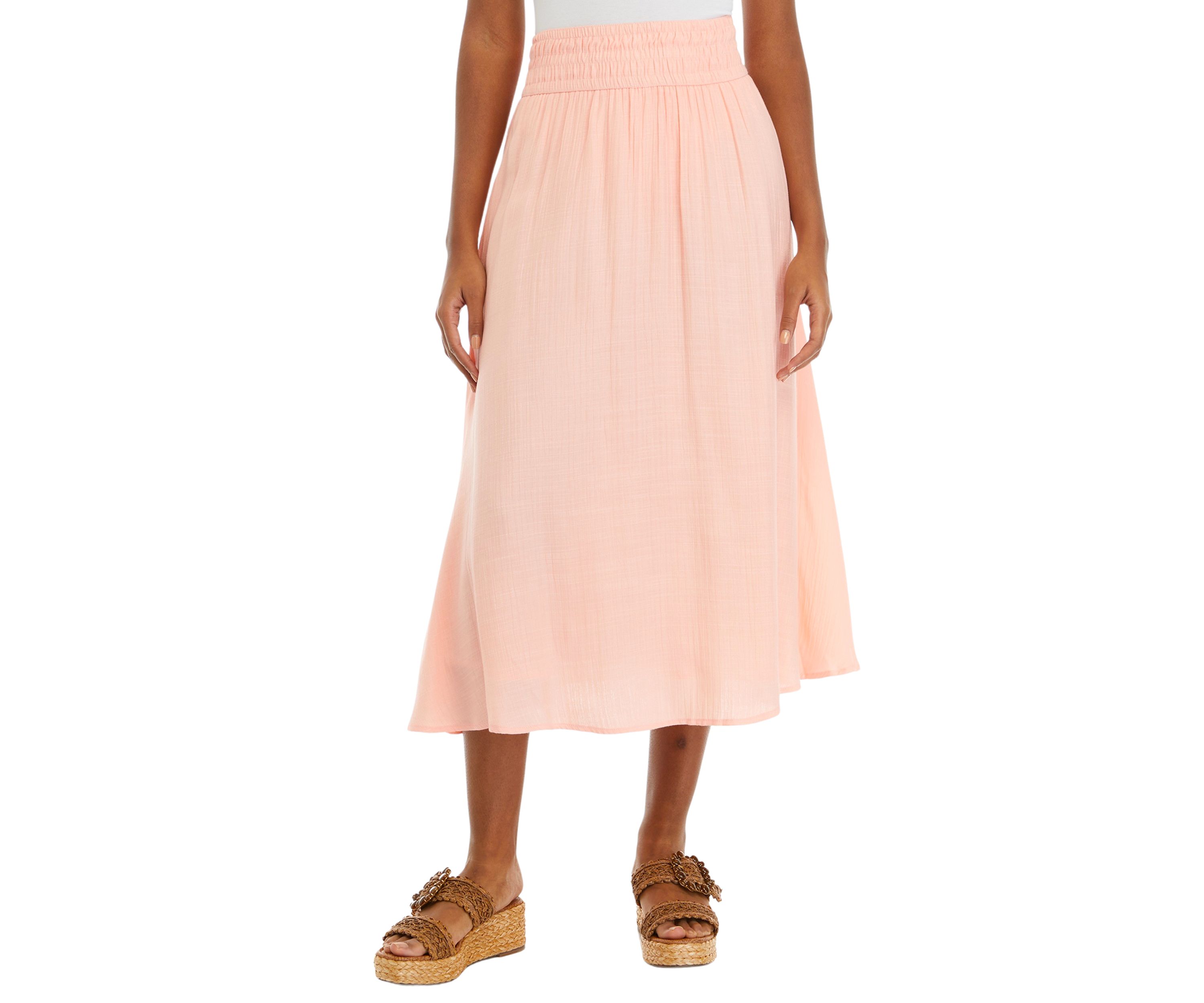 Womens Solid Swing Midi Skirt