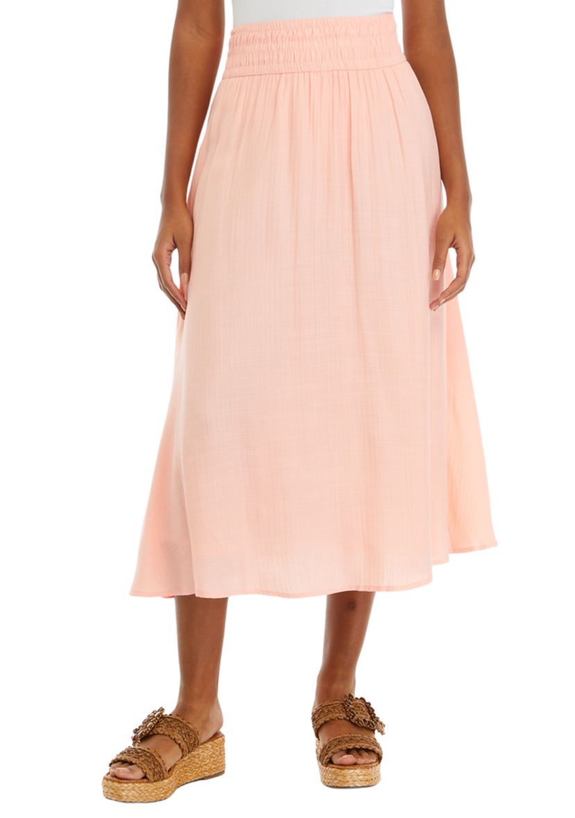 Womens Solid Swing Midi Skirt