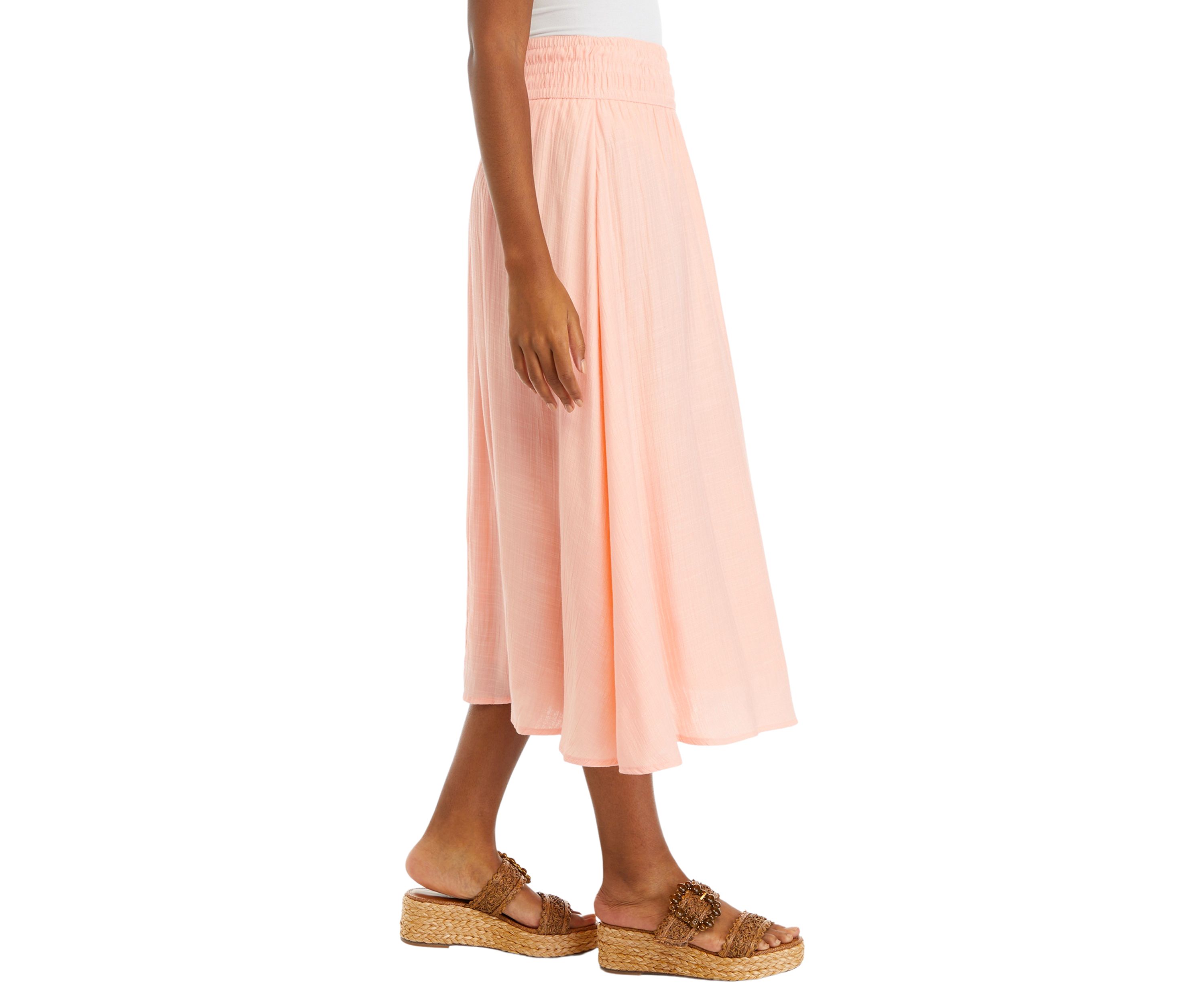 Womens Solid Swing Midi Skirt