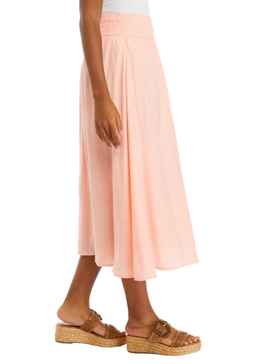 Womens Solid Swing Midi Skirt