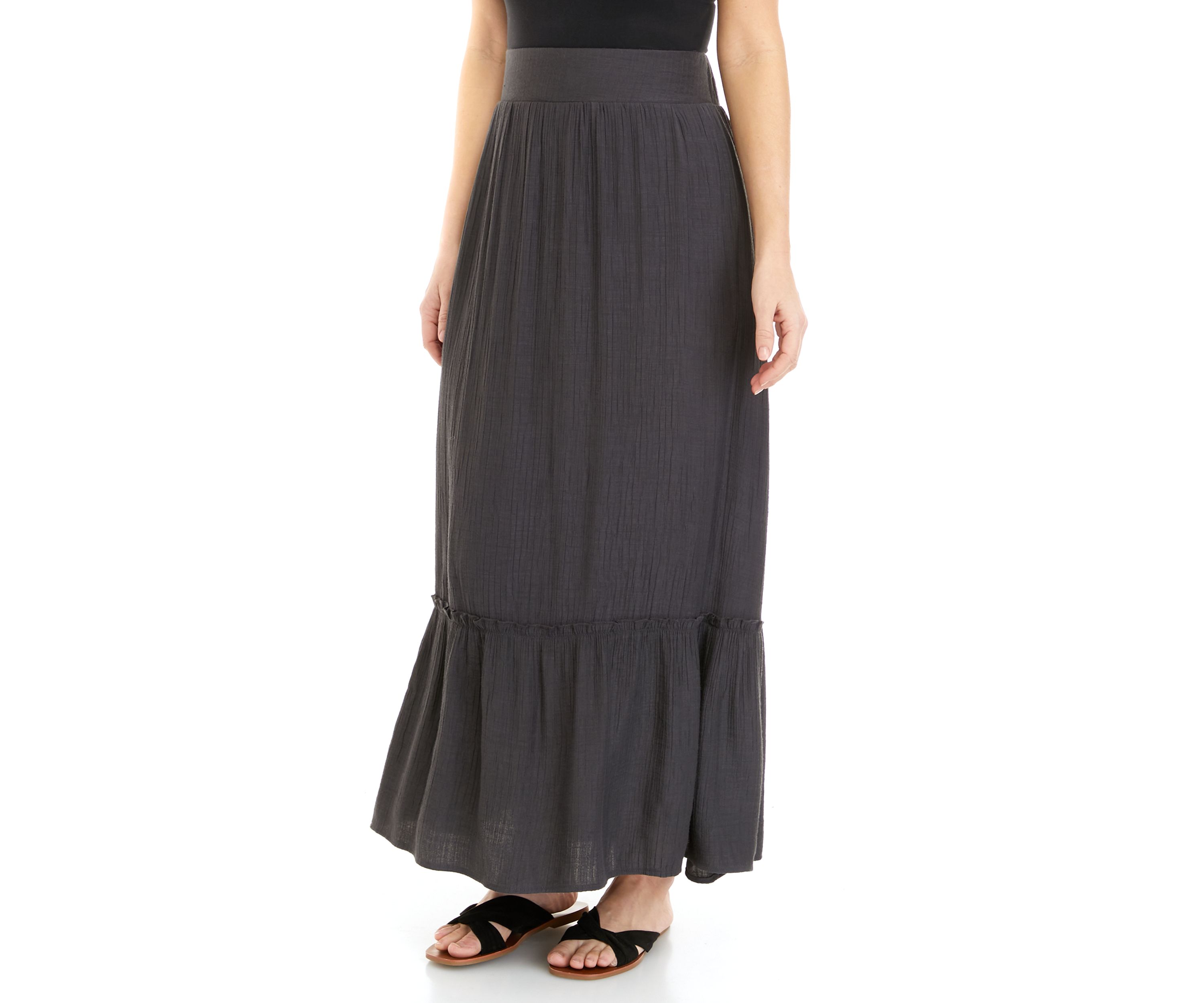 Womens Linen Like Ruffle Hem Skirt