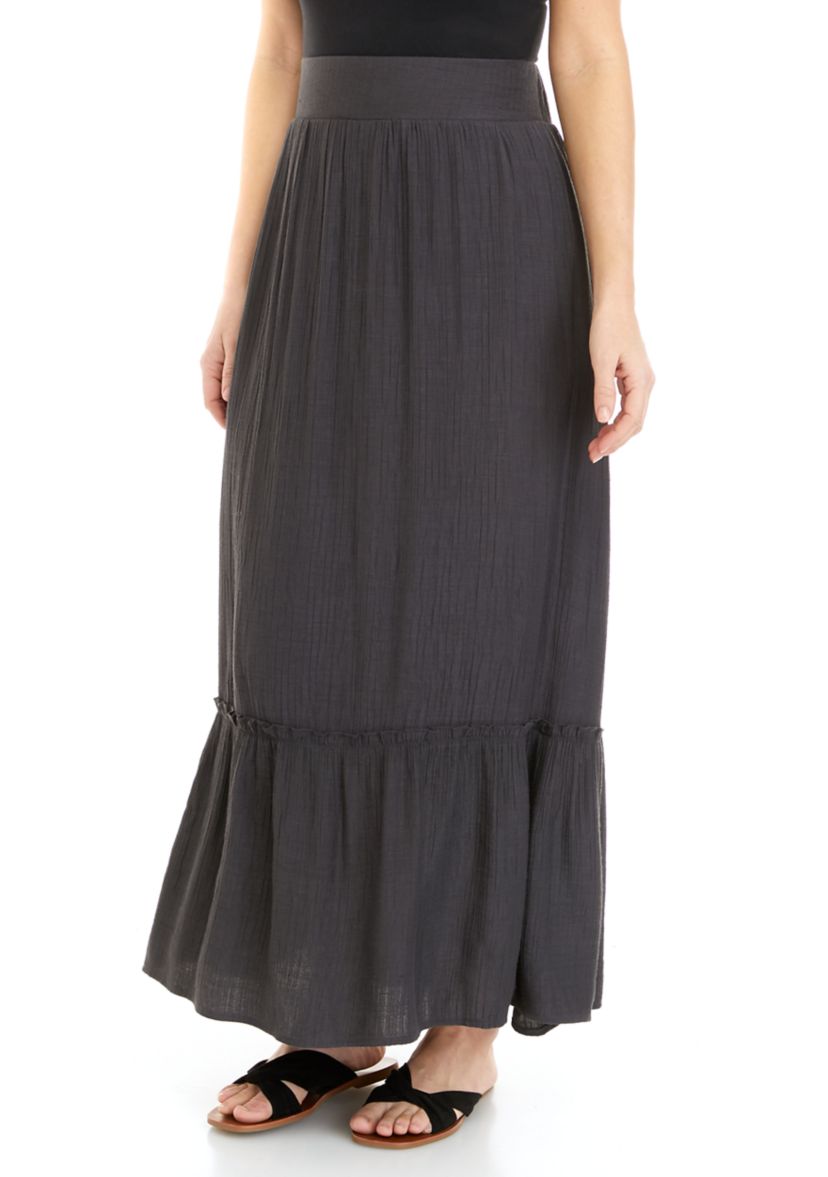 Womens Linen Like Ruffle Hem Skirt