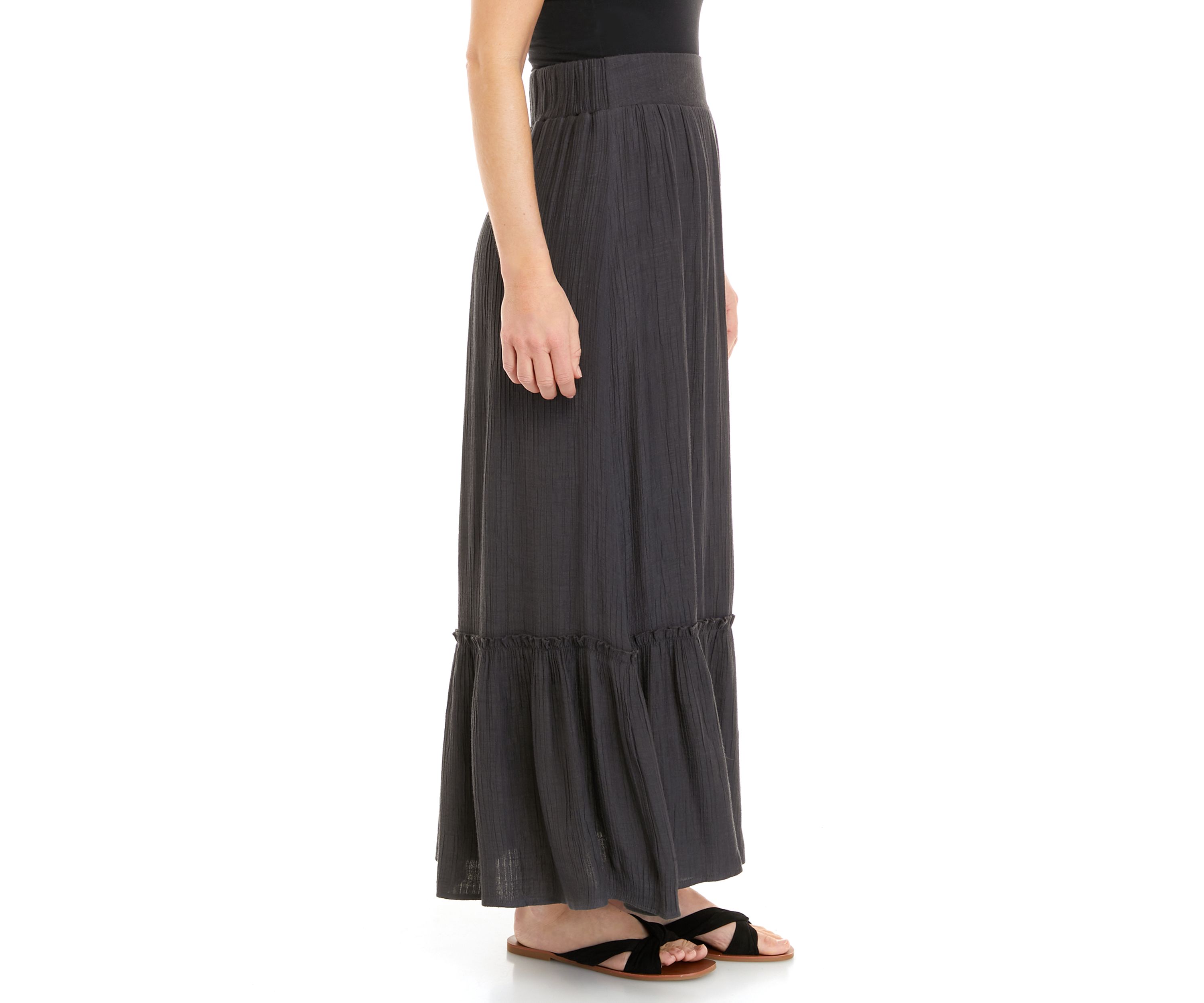 Womens Linen Like Ruffle Hem Skirt