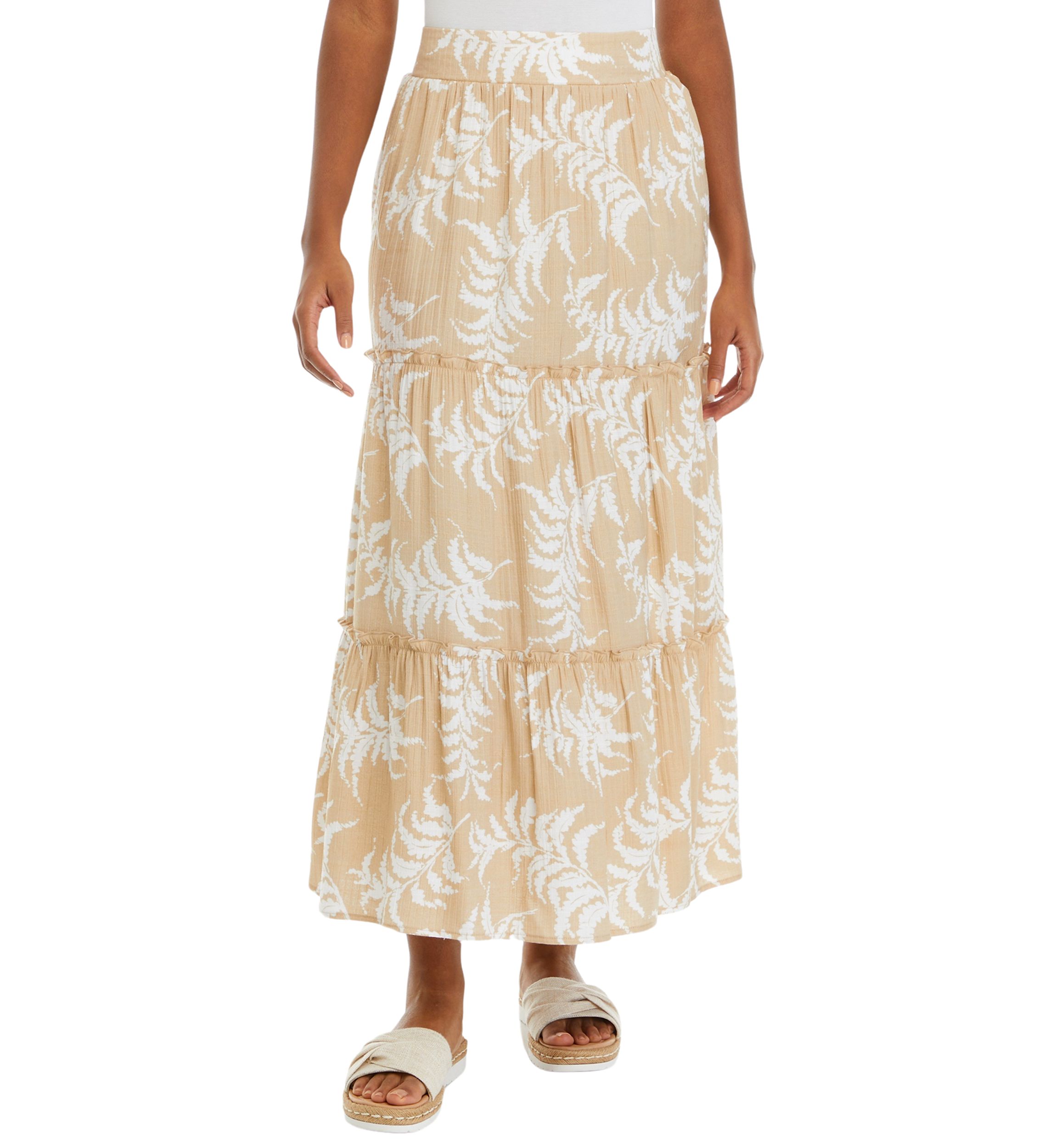 Womens Ruffle Hem Printed Midi Skirt