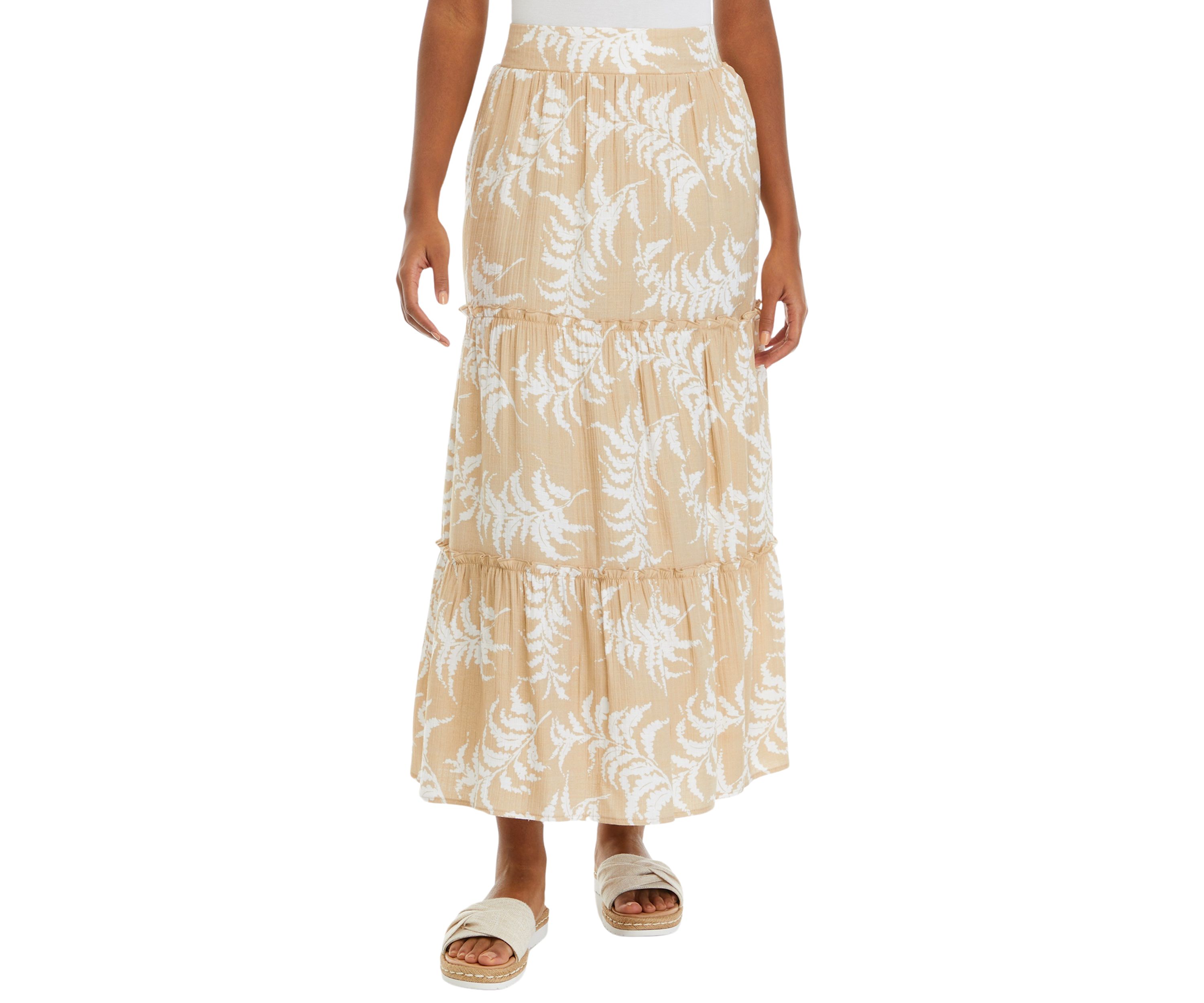 Womens Ruffle Hem Printed Midi Skirt