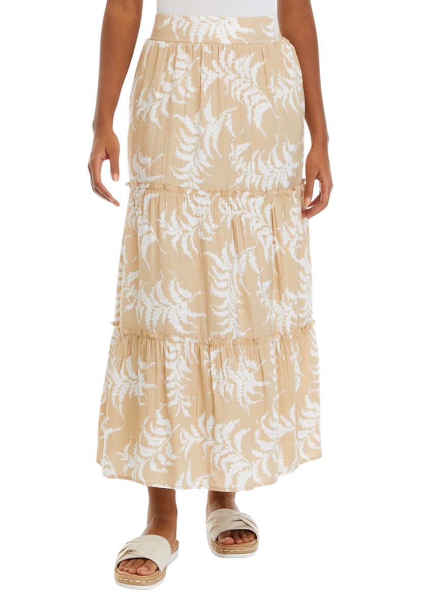 Womens Ruffle Hem Printed Midi Skirt