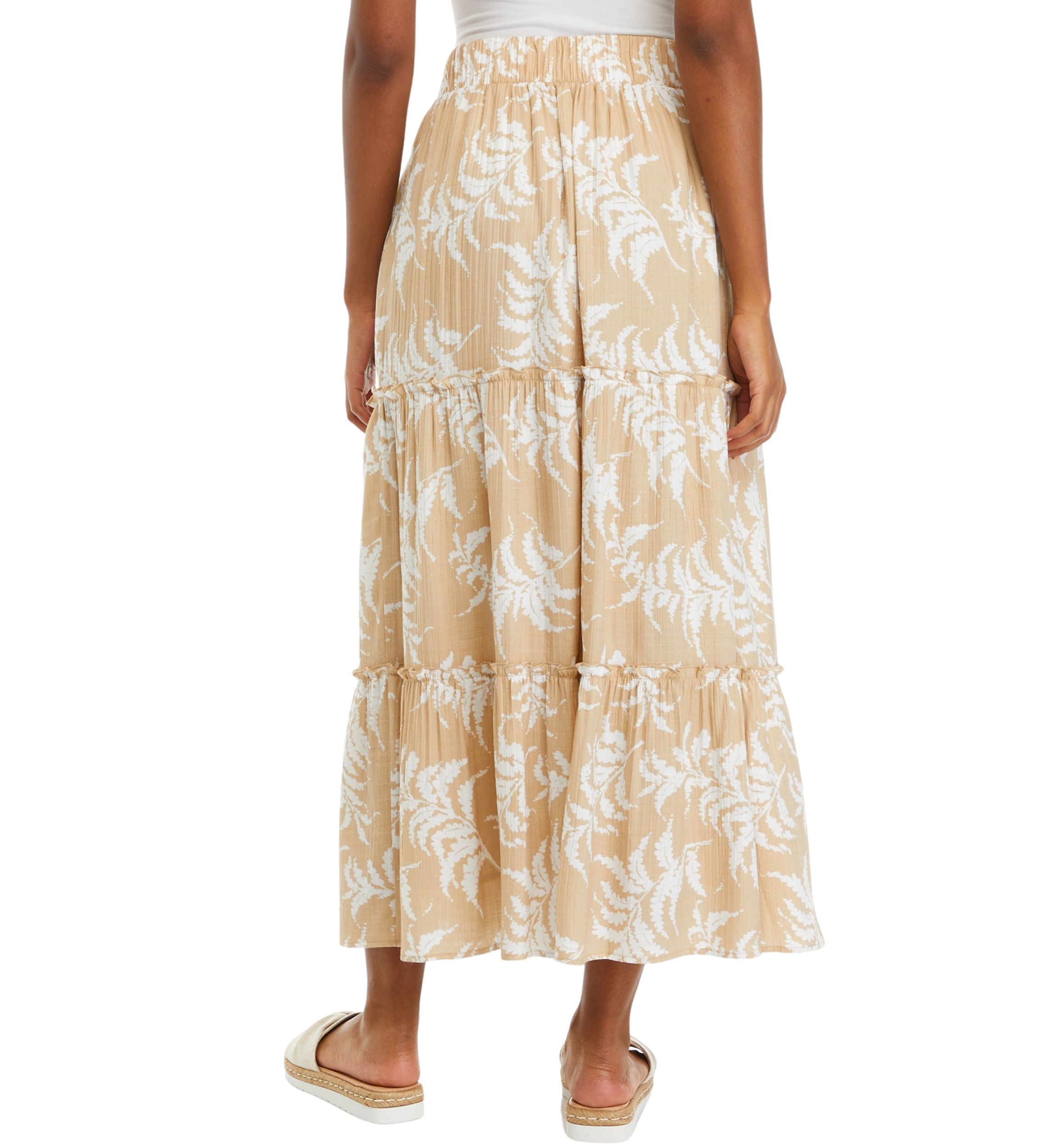 Womens Ruffle Hem Printed Midi Skirt