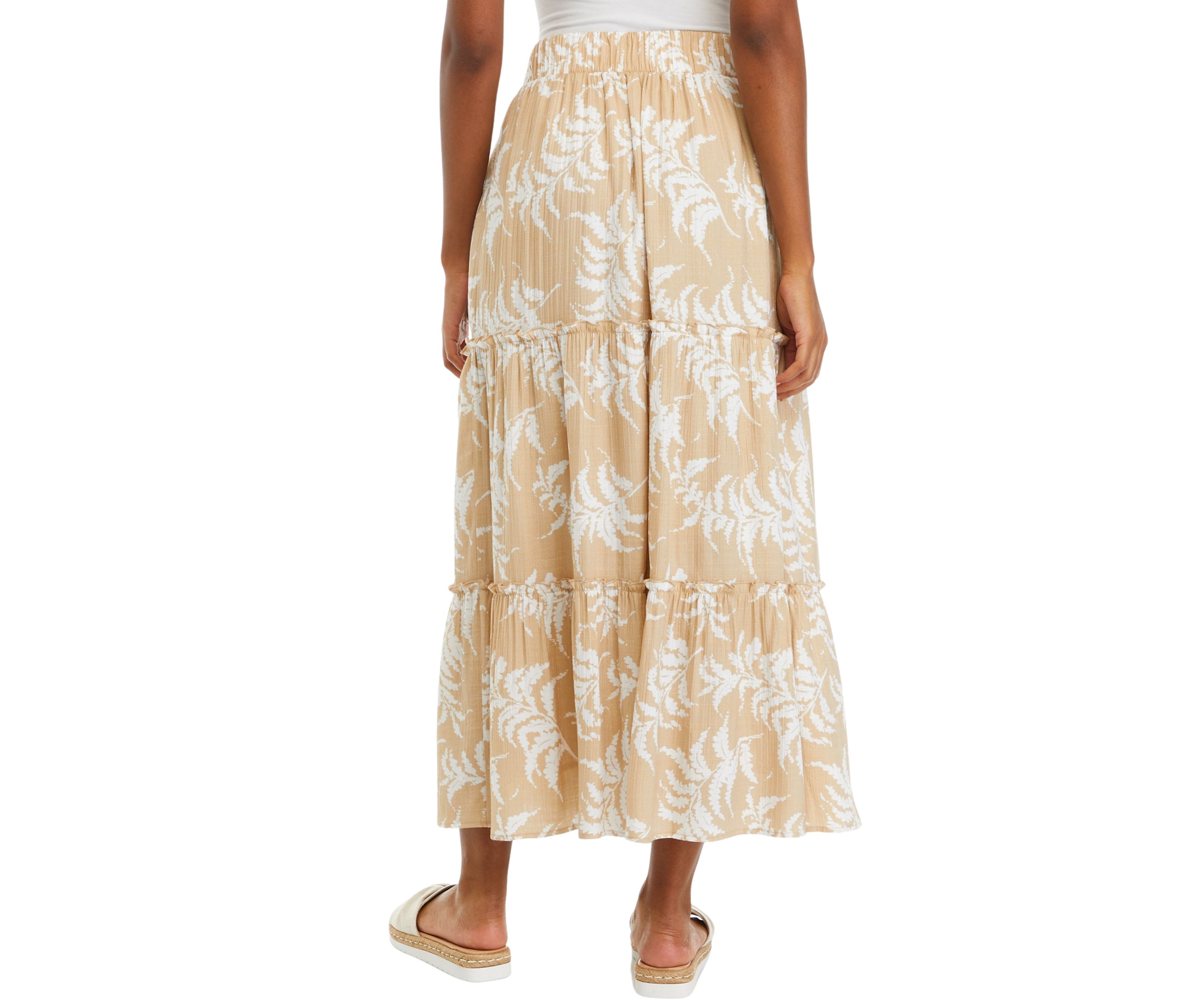 Womens Ruffle Hem Printed Midi Skirt