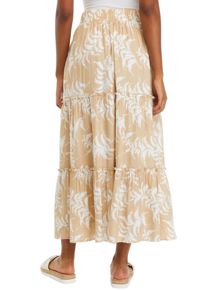 Womens Ruffle Hem Printed Midi Skirt