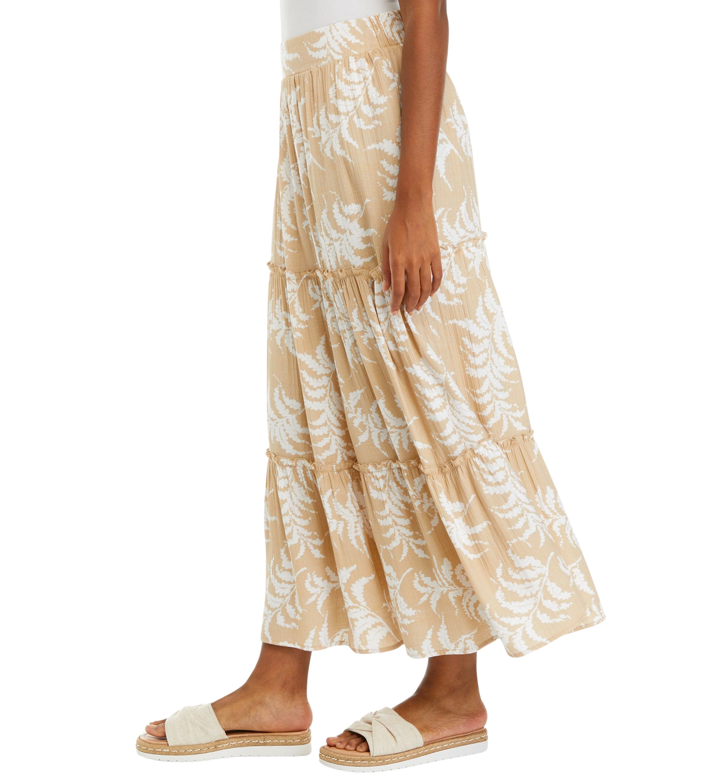 Womens Ruffle Hem Printed Midi Skirt
