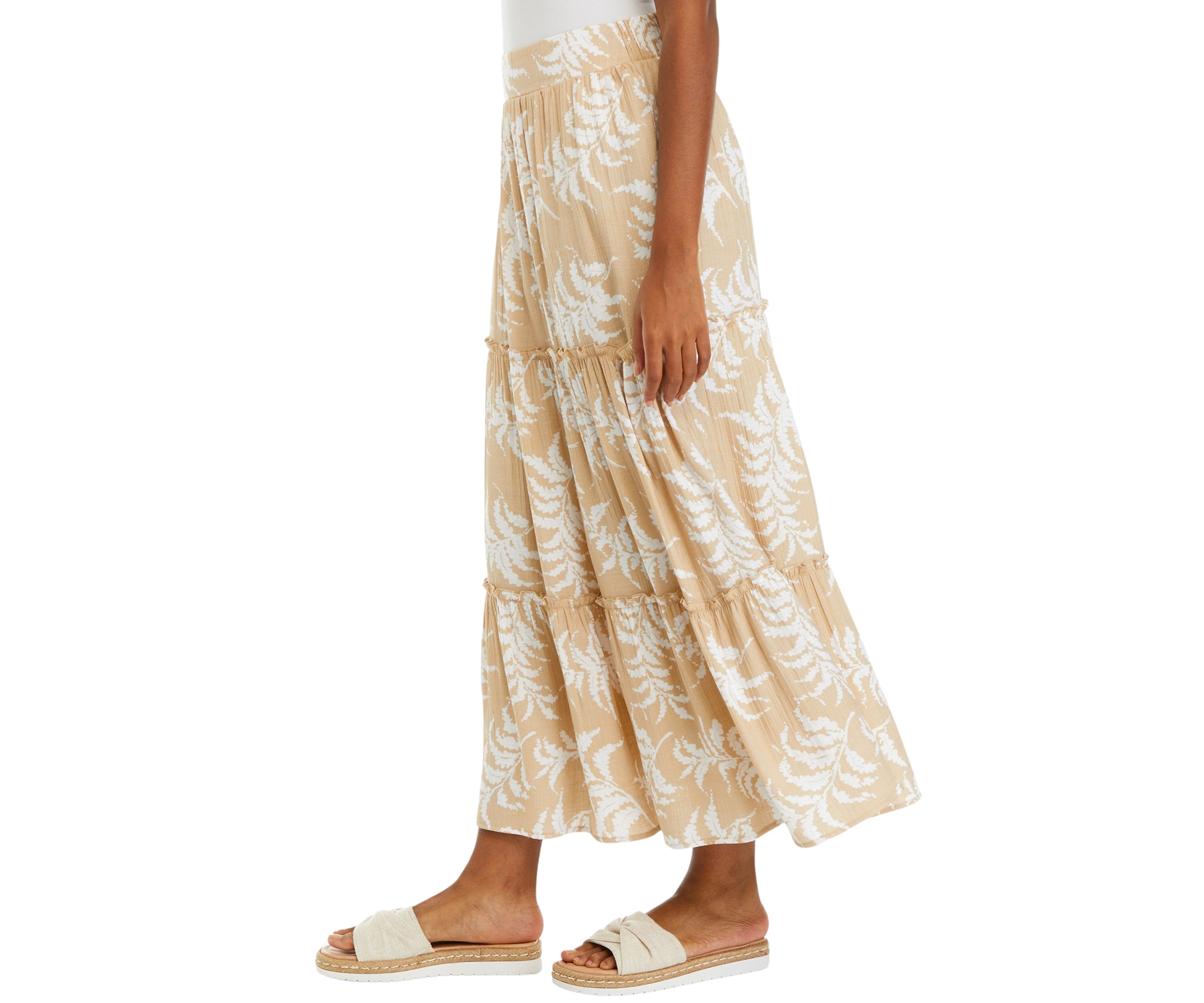 Womens Ruffle Hem Printed Midi Skirt