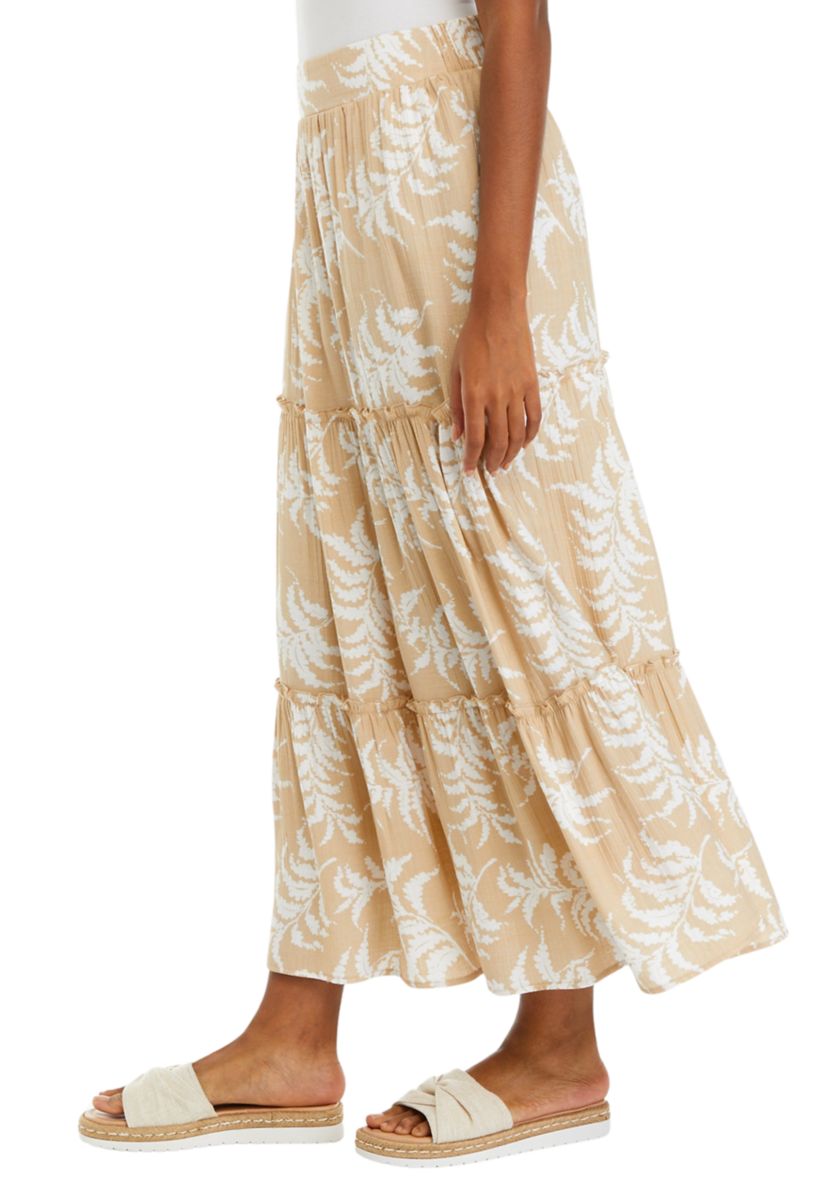 Womens Ruffle Hem Printed Midi Skirt