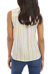 Womens Sleeveless Button Down Tie Front Striped  Top