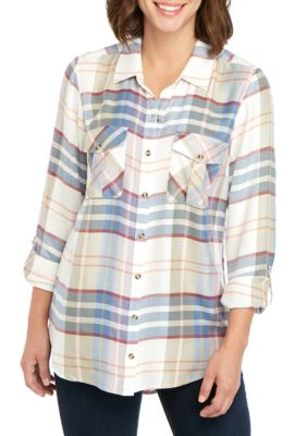 New Directions® Women S Roll Tab Plaid Camp Shirt Belk