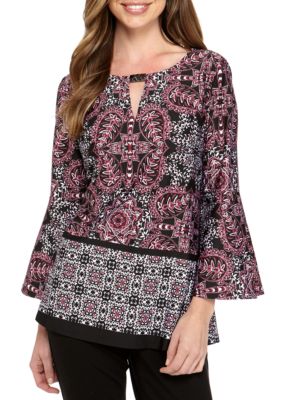 New Directions® Border Print Knit Top with Hardware | belk