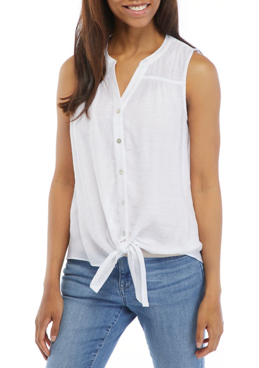 Womens Sleeveless Button Down Tie Front Top