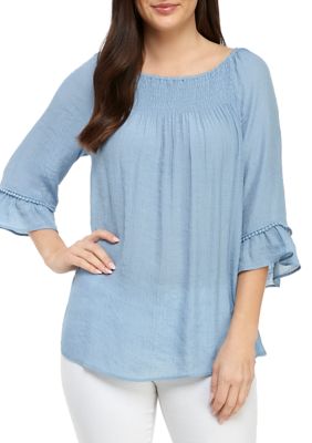 New Directions® Women's 3/4 Sleeve Smock Front Linen Shirt | belk