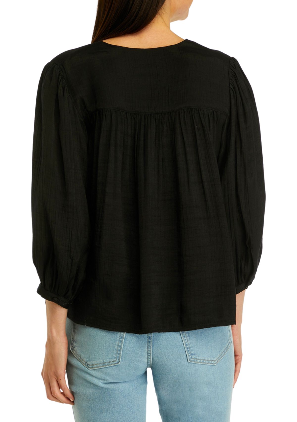 Womens 3/4 Sleeve Linen Like Peasant Blouse