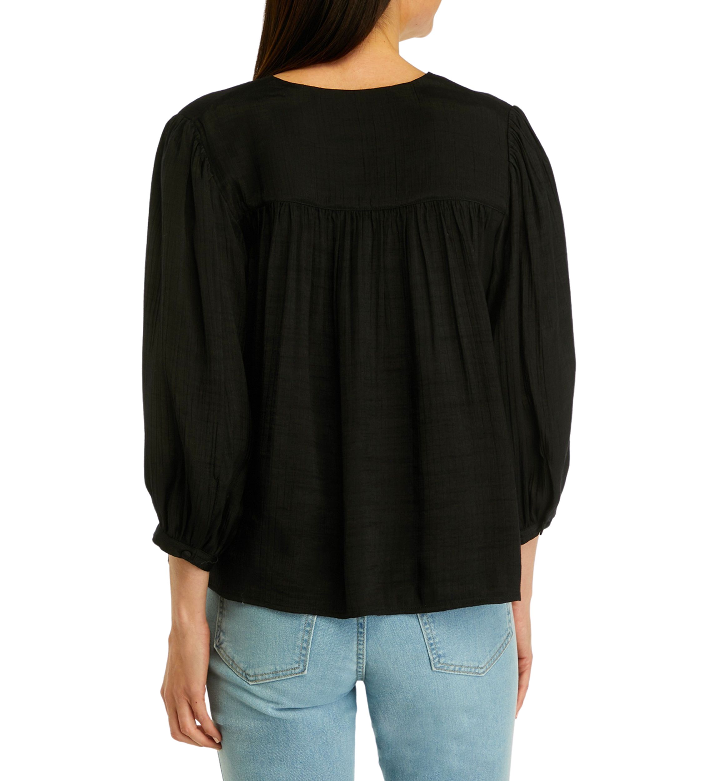 Womens 3/4 Sleeve Linen Like Peasant Blouse