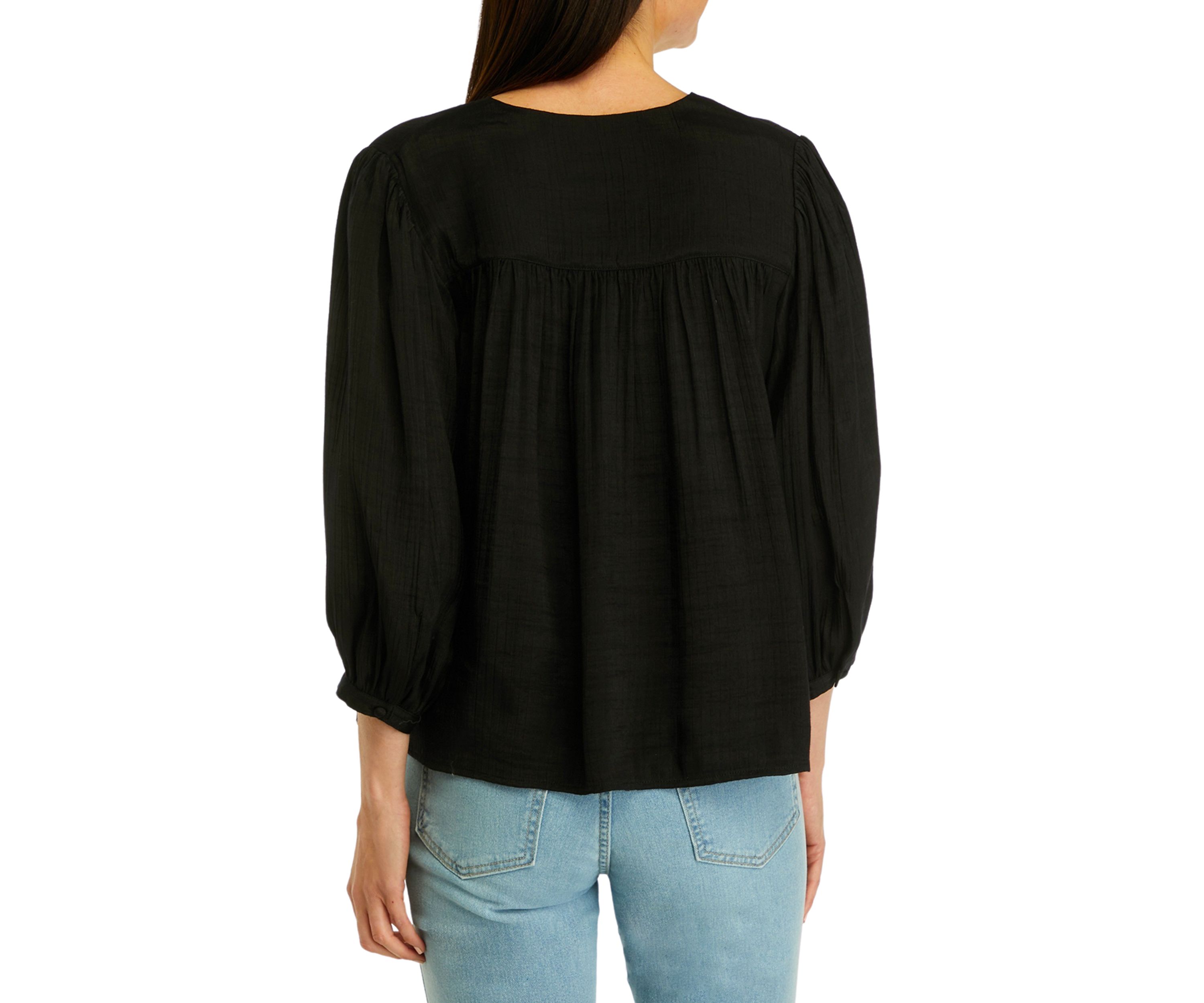 Womens 3/4 Sleeve Linen Like Peasant Blouse