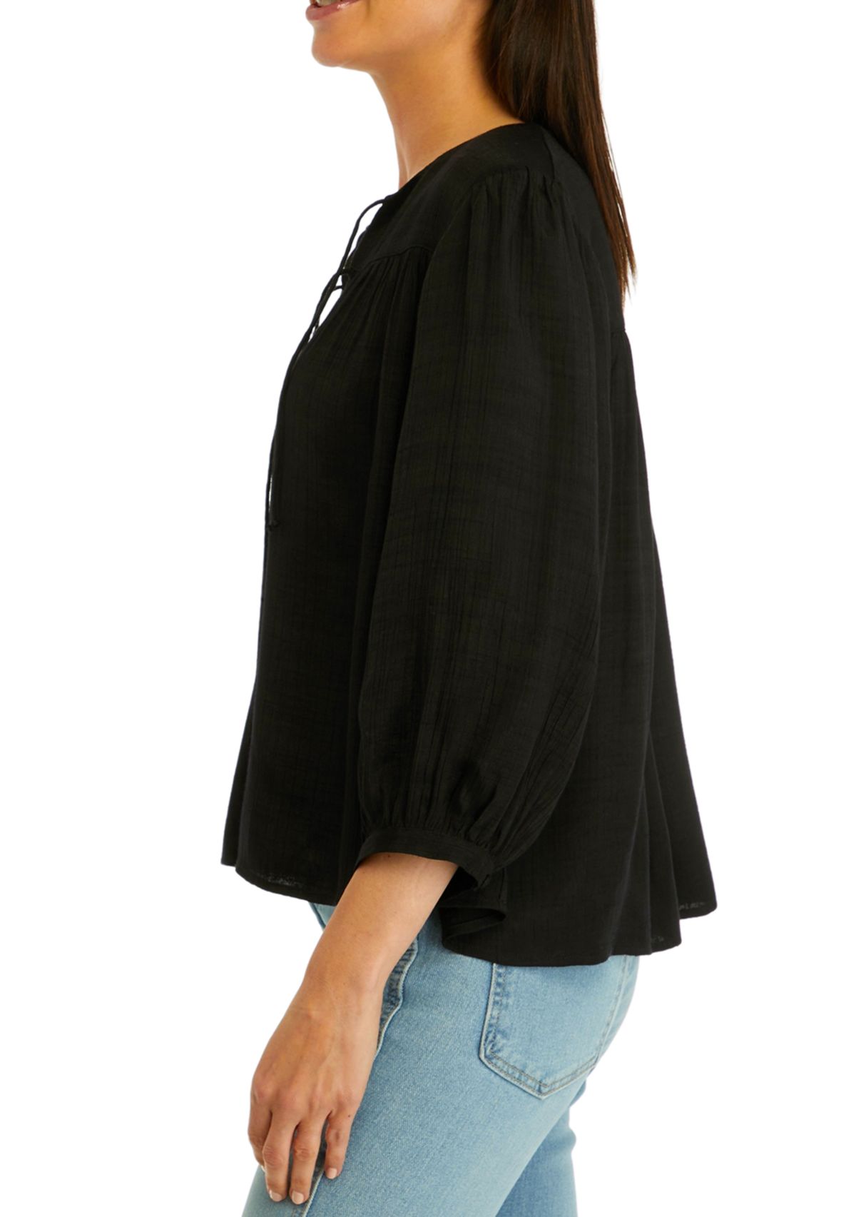 Womens 3/4 Sleeve Linen Like Peasant Blouse