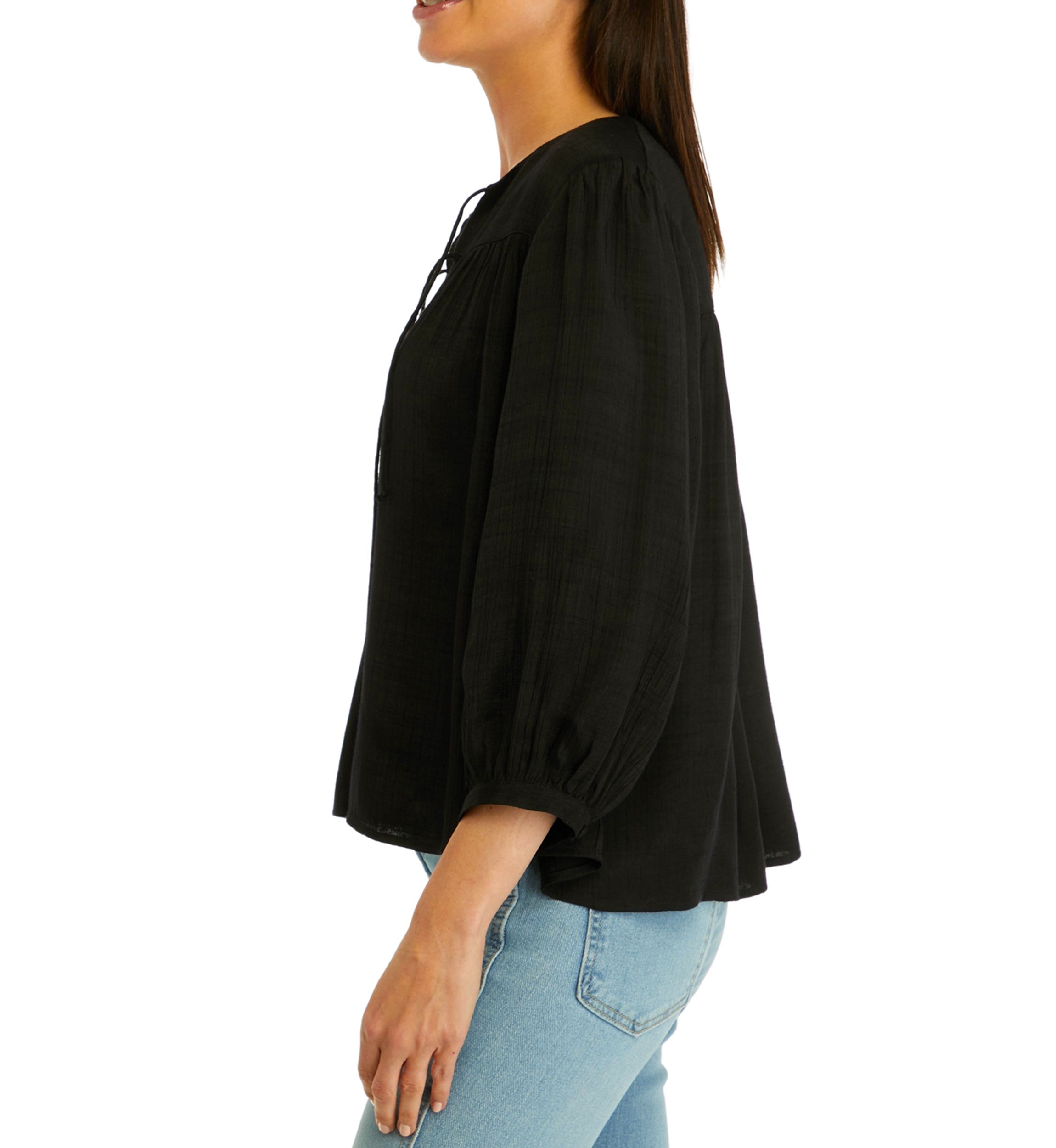 Womens 3/4 Sleeve Linen Like Peasant Blouse
