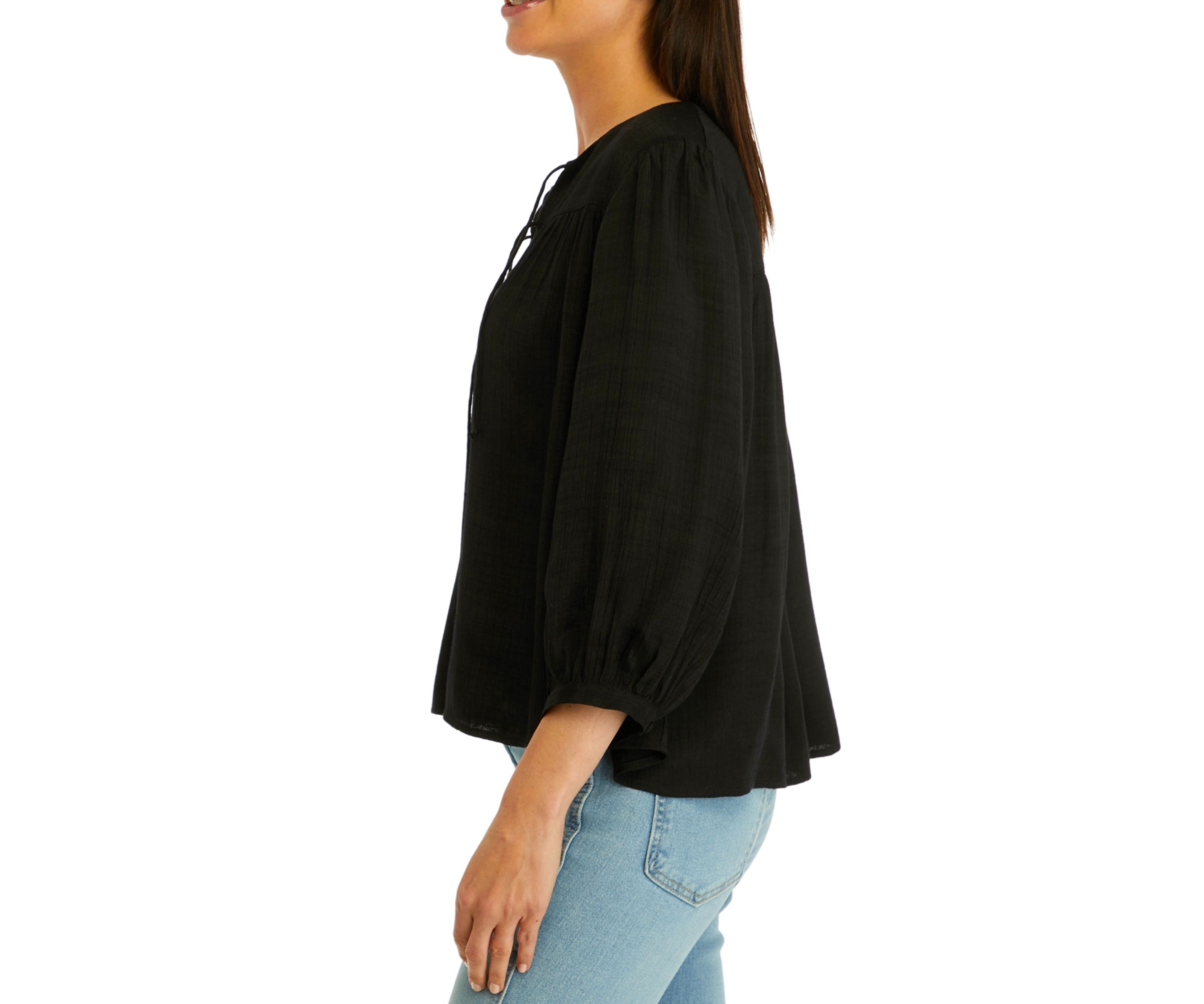 Womens 3/4 Sleeve Linen Like Peasant Blouse