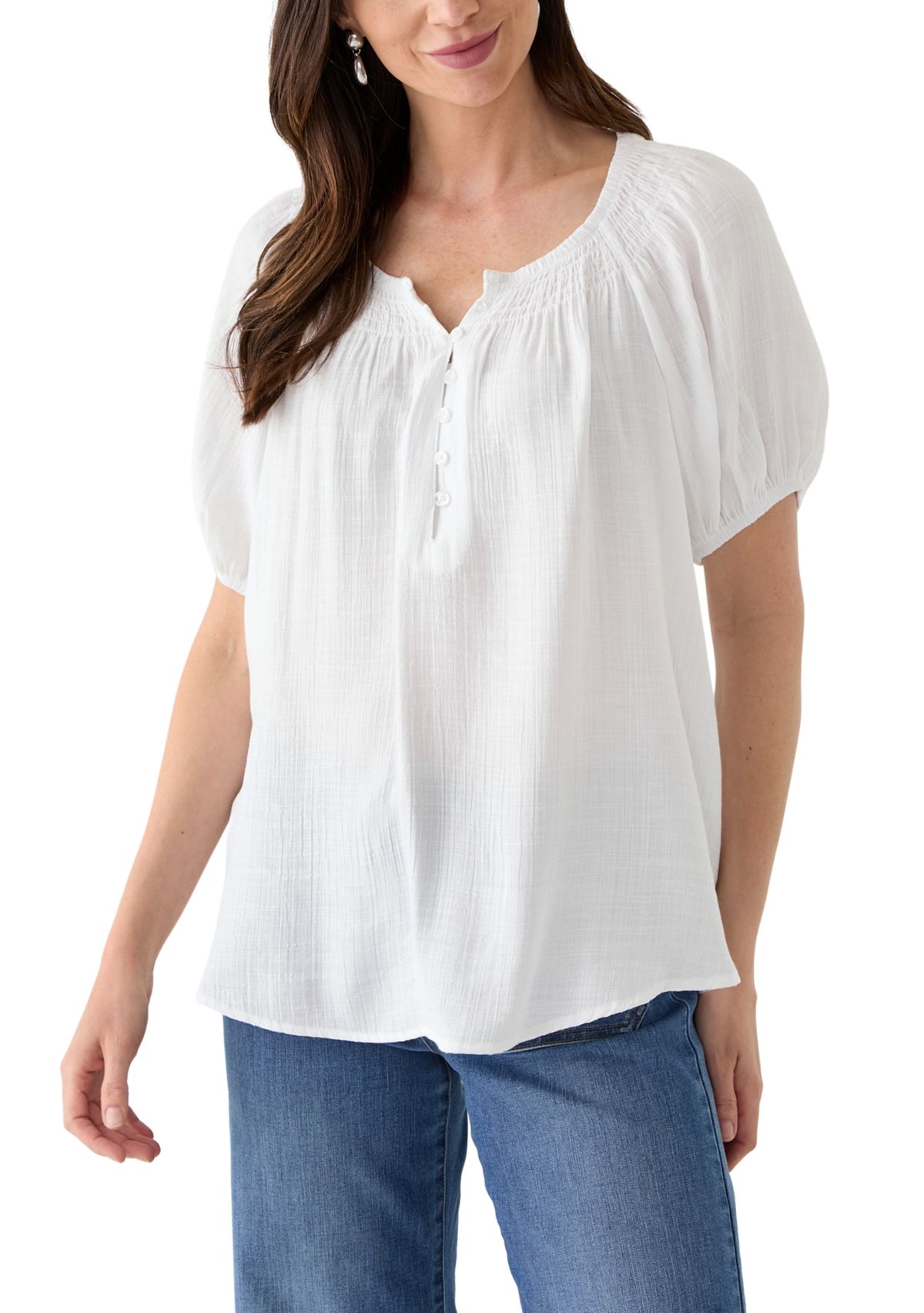 Womens Smocked Yoke Blouse