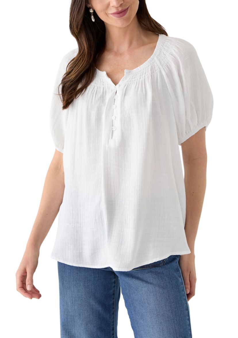 Womens Smocked Yoke Blouse
