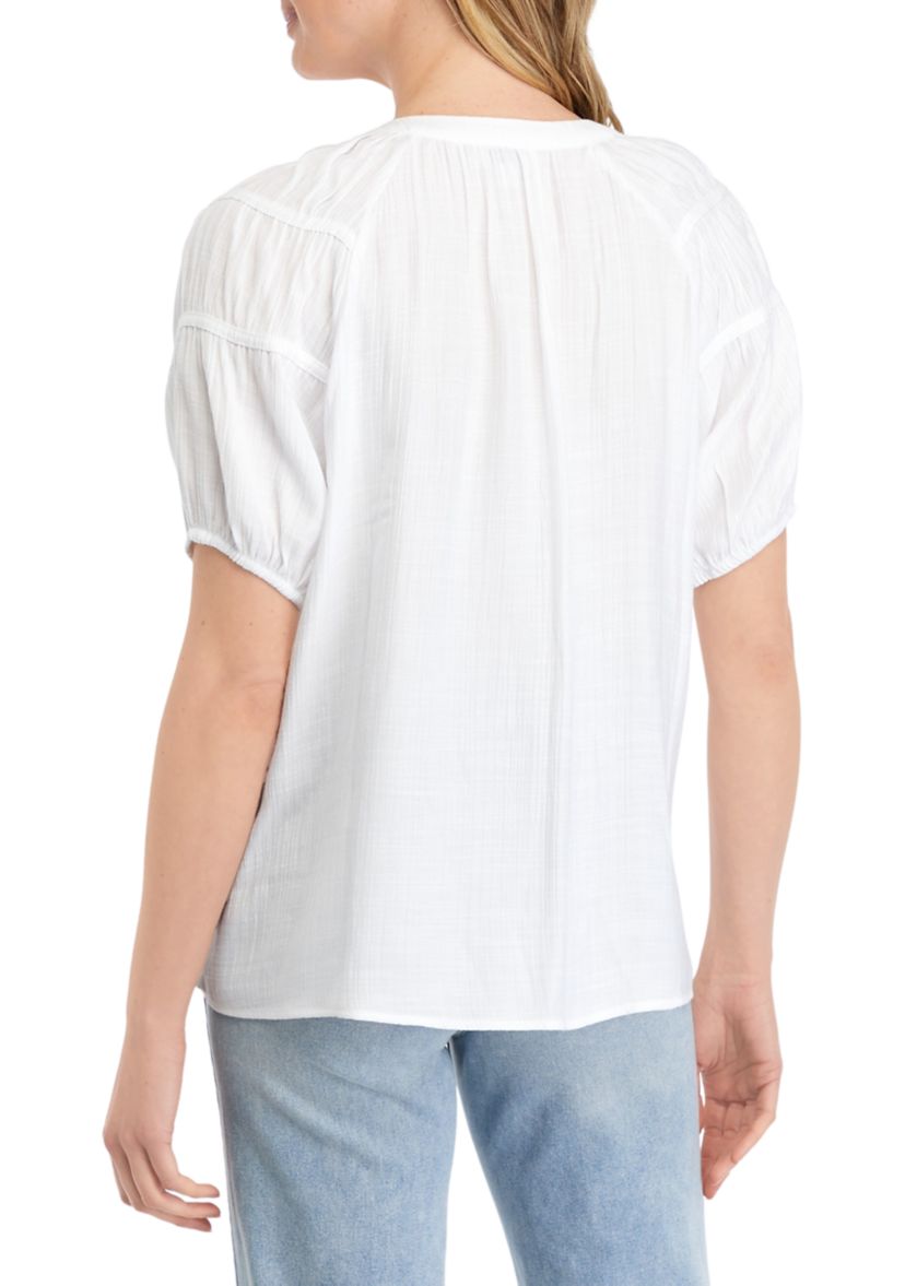Womens Linen Like Peasant Top